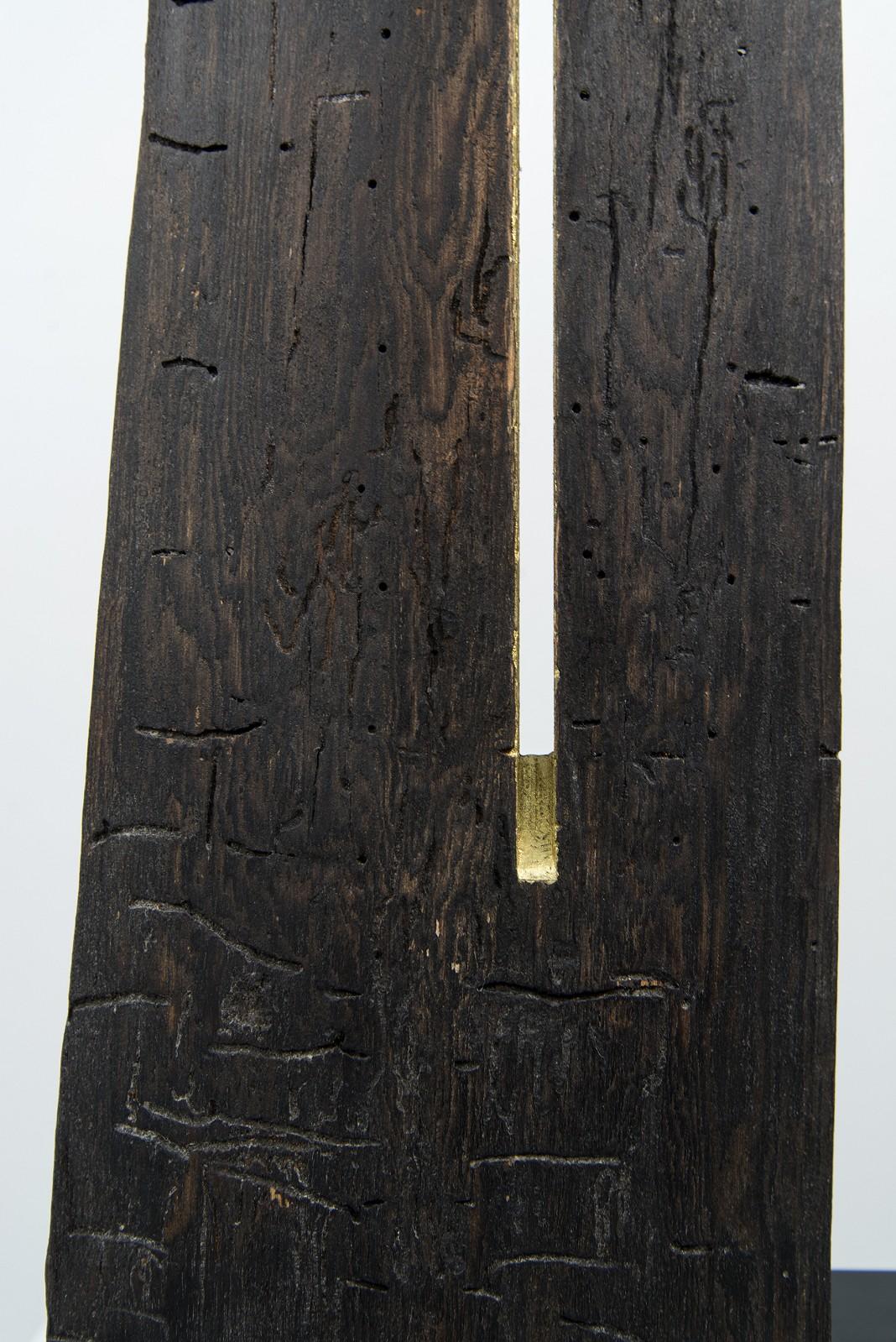 Abide - dark, dynamic, modern, contemporary, abstract, wooden sculpture - Brown Abstract Sculpture by Edward Falkenberg