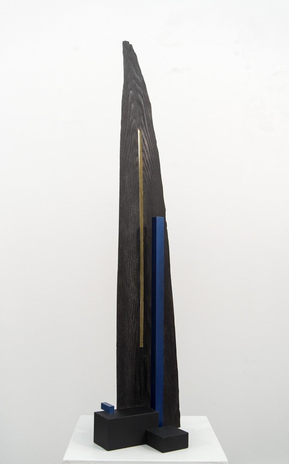 Edward Falkenberg Abstract Sculpture - Abide - dark, dynamic, modern, contemporary, abstract, wooden sculpture