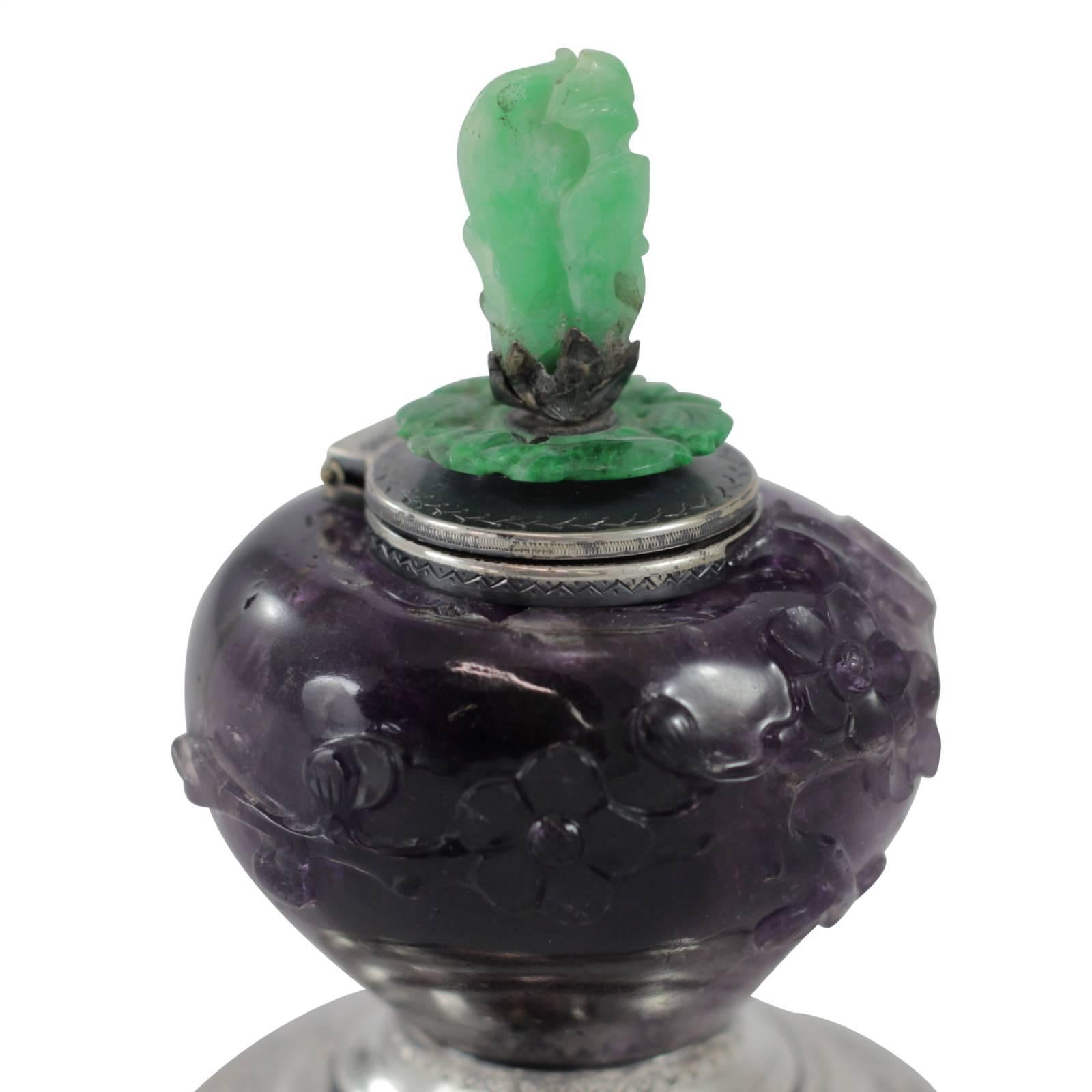 Edward Farmer Amethyst, Jade and Sterling Inkwell In Excellent Condition For Sale In Brisbane, Queensland