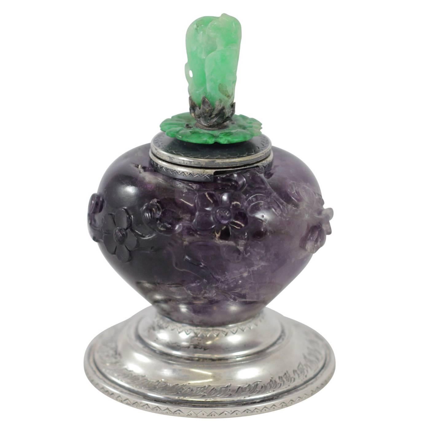 Edward Farmer Amethyst, Jade and Sterling Inkwell For Sale