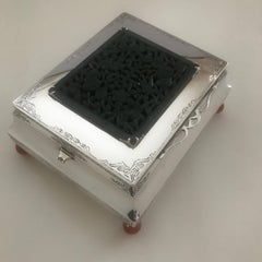 Edward Farmer Large Sterling Silver and Jade Table Box