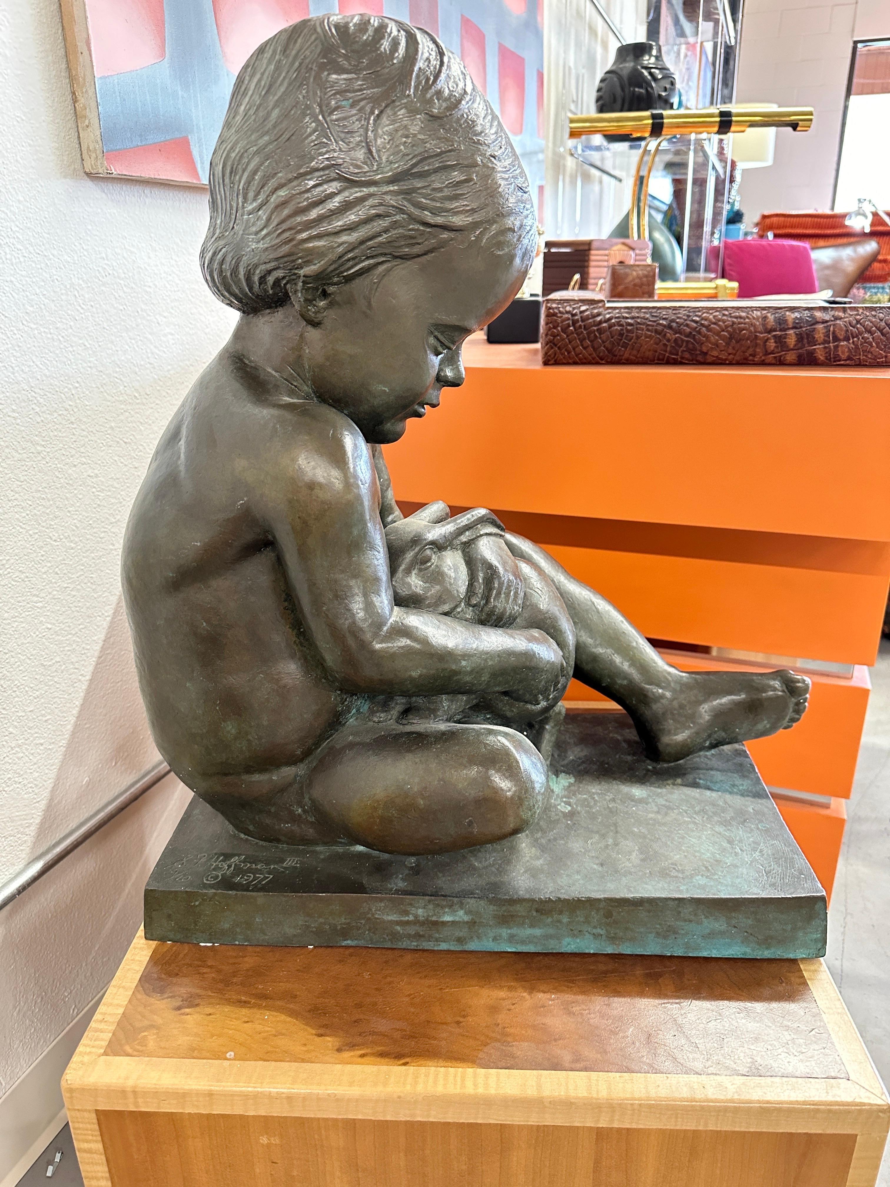 Edward Fenno Hoffman bronze Girl  with Rabbit 1977 For Sale 3