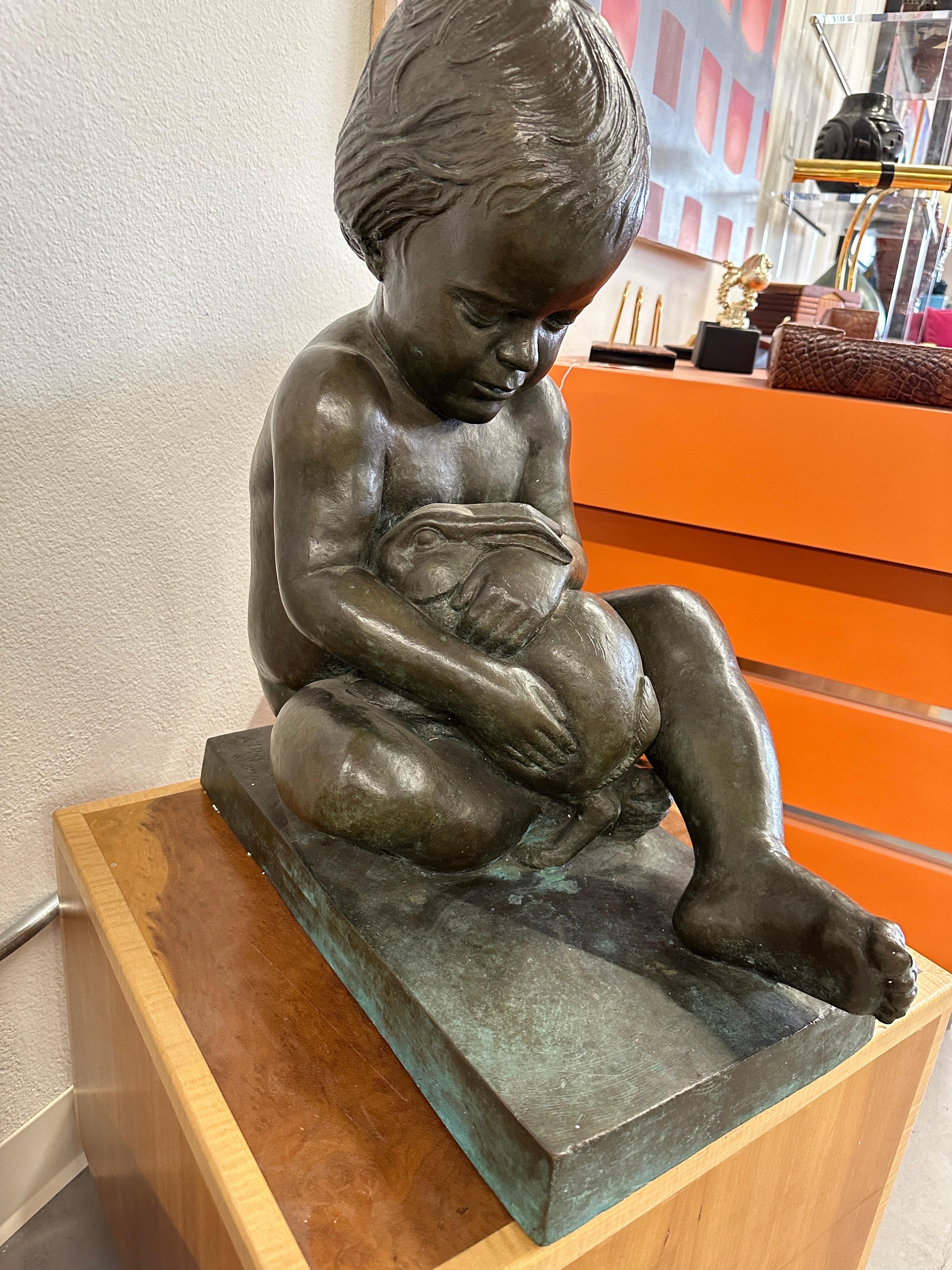 Edward Fenno Hoffman bronze Girl  Avec lapin 1977 en vente 1