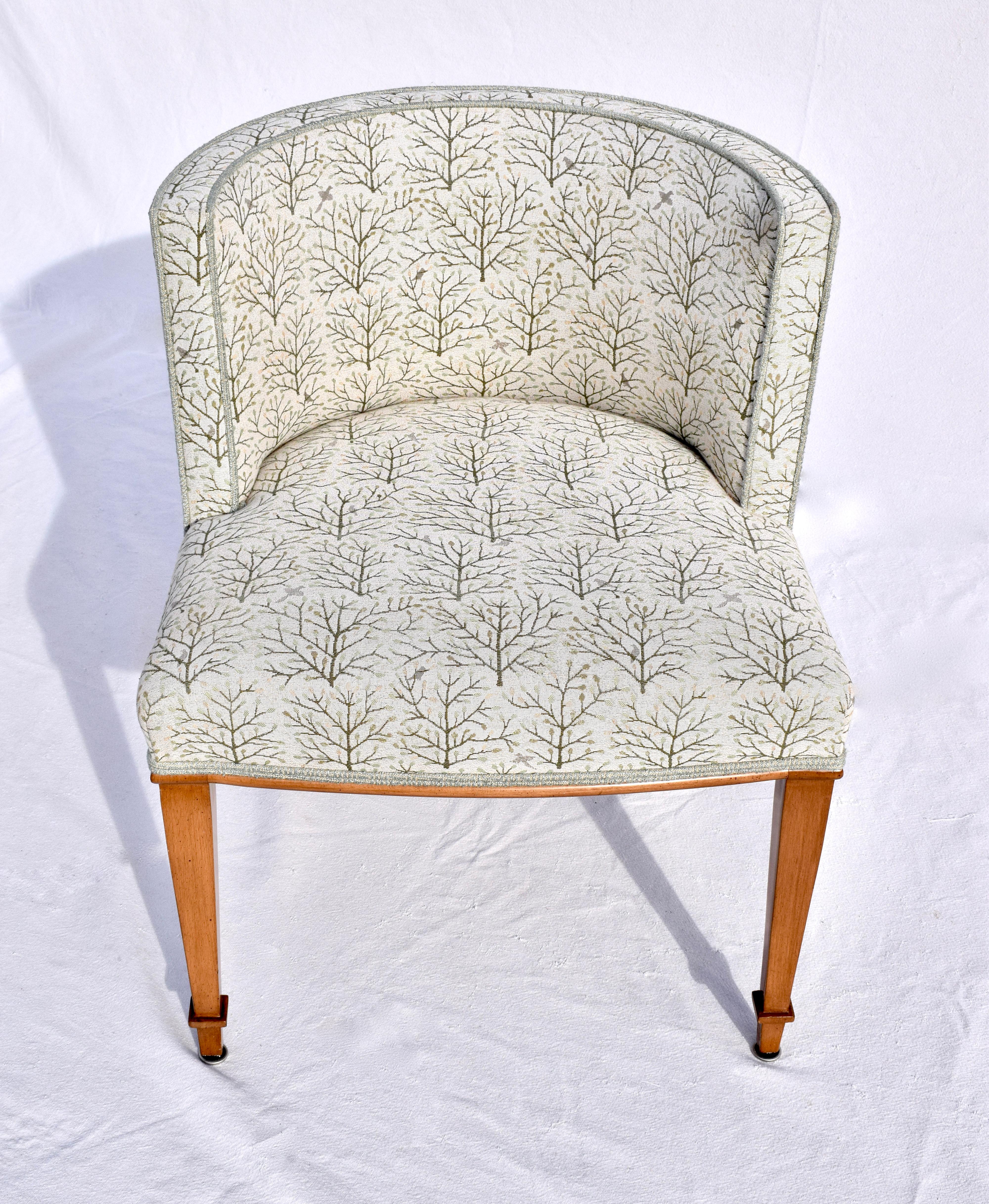 Edward Ferrell Ltd. Modern French style slipper chair with Neoclassical styling to the tapered & spade terminated legs. Suitable for a variety of uses including, side, occasional or desk seating. Pairs beautifully with our French Directoire Style