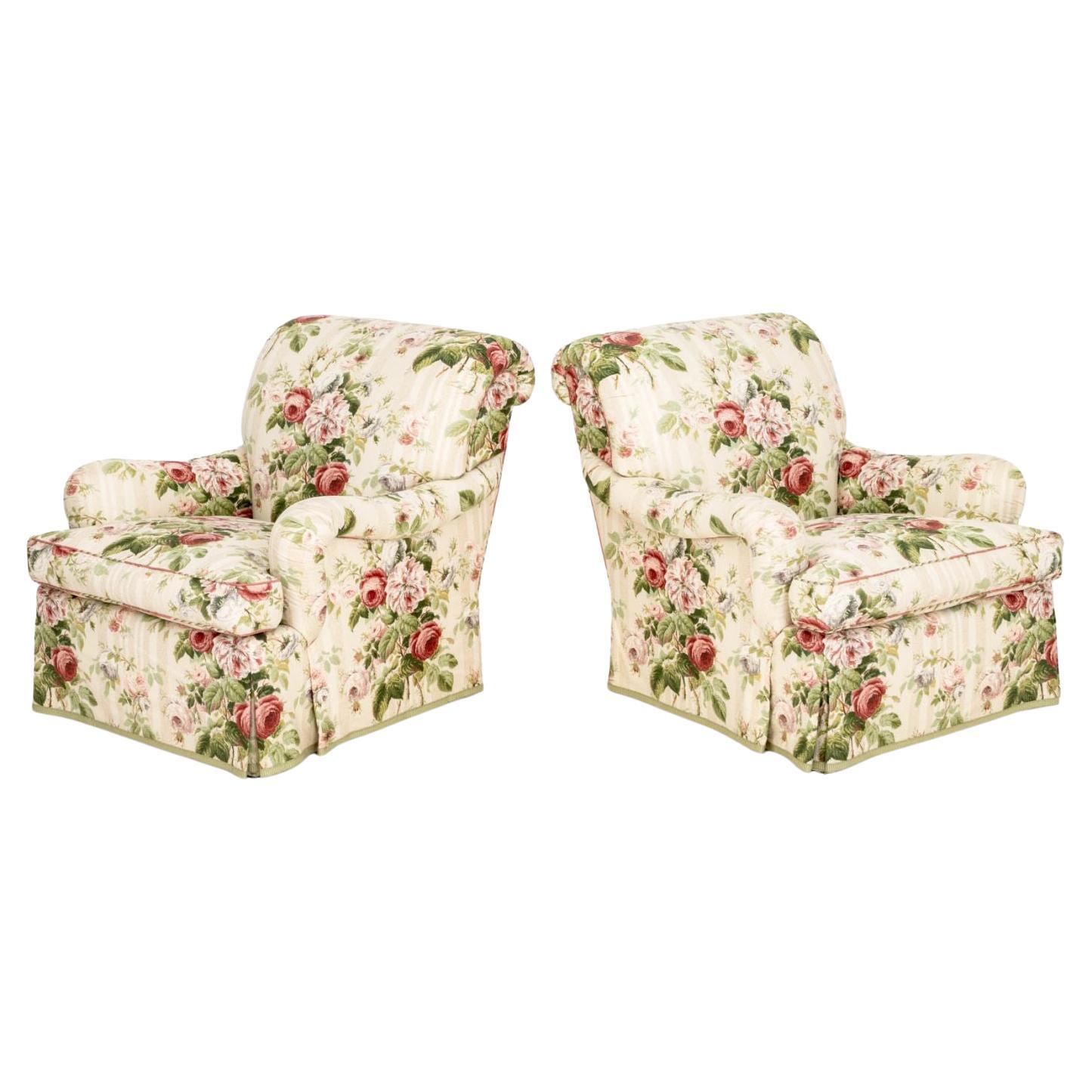 Edward Ferrell Ltd. Floral Chintz Armchairs, Pair