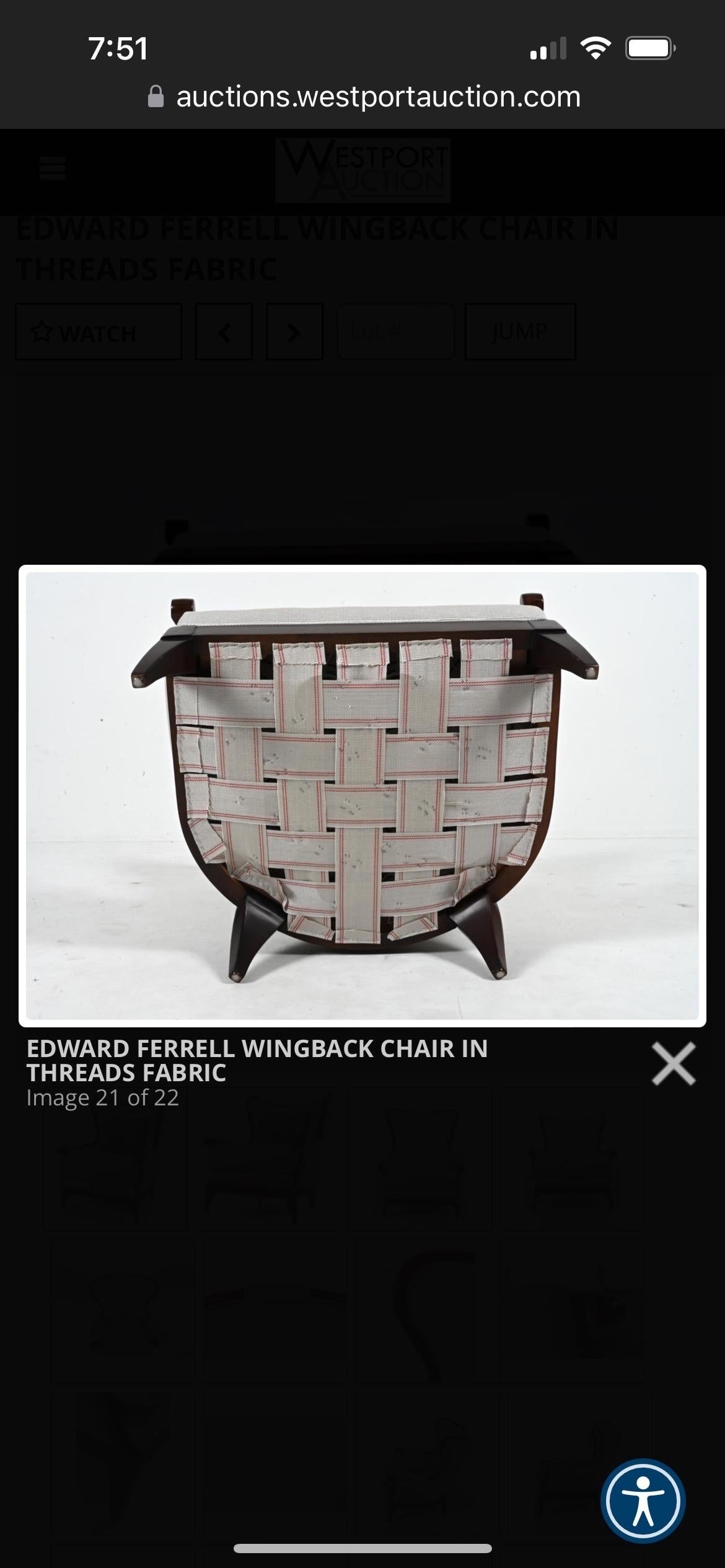 Edward Ferrell Modern Upholstered Mahogany Wingback Reading Chair Armchair 1