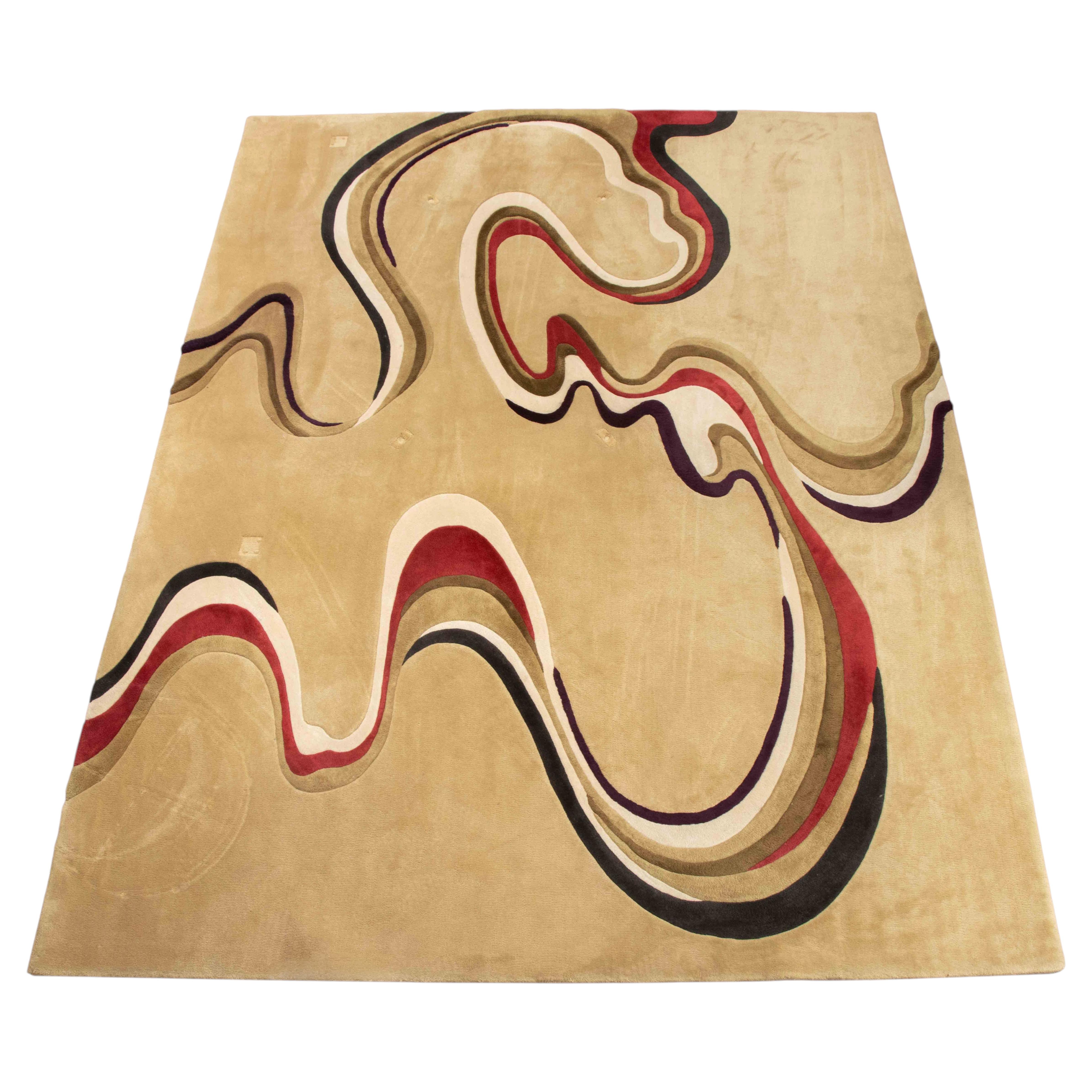 Alfombra abstracta de lana de Edward Fields en rojo, negro y blanco, 1981