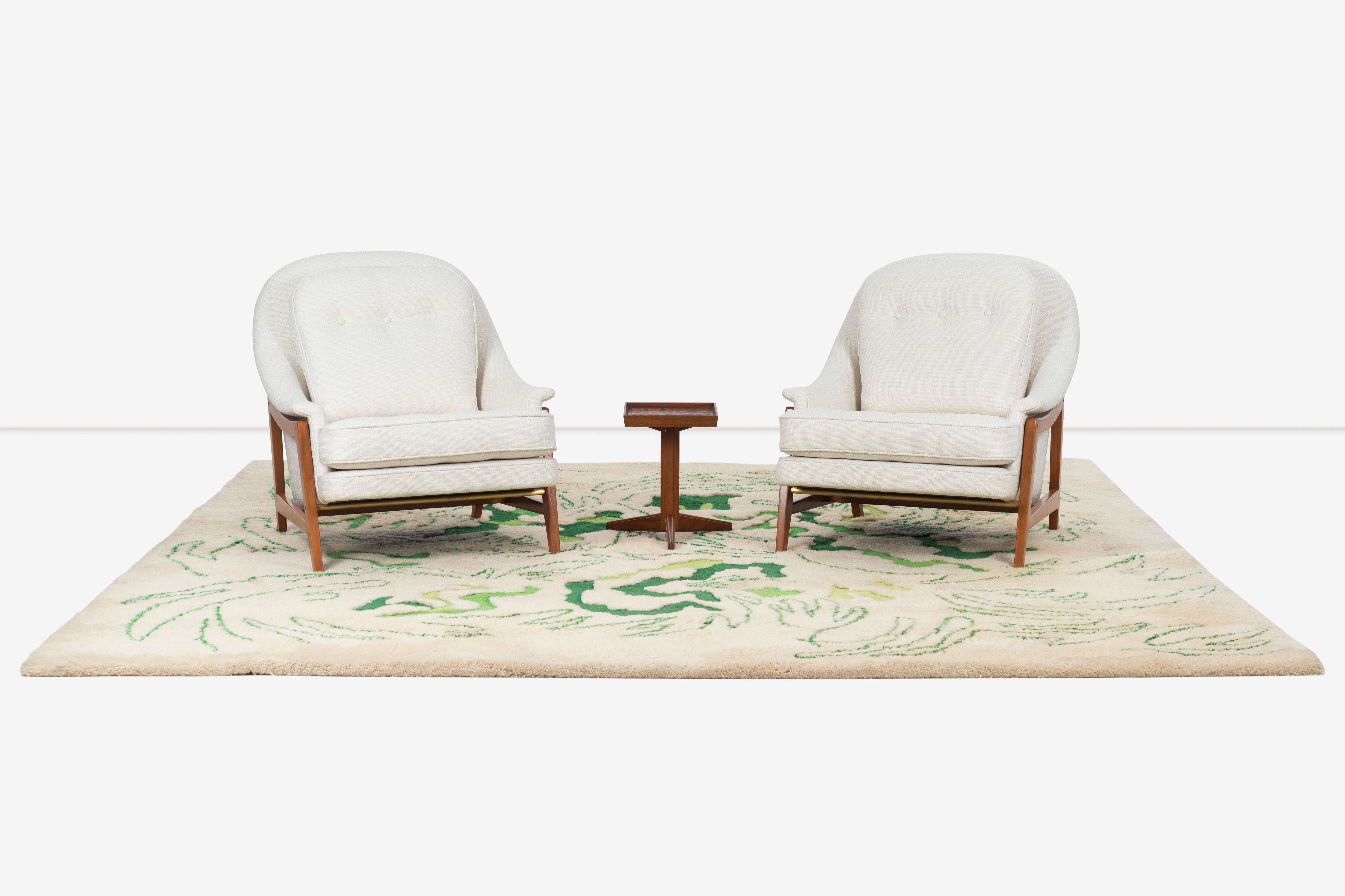 Mid-Century Modern Edward Fields Abstract Cream and Green Area Rug For Sale