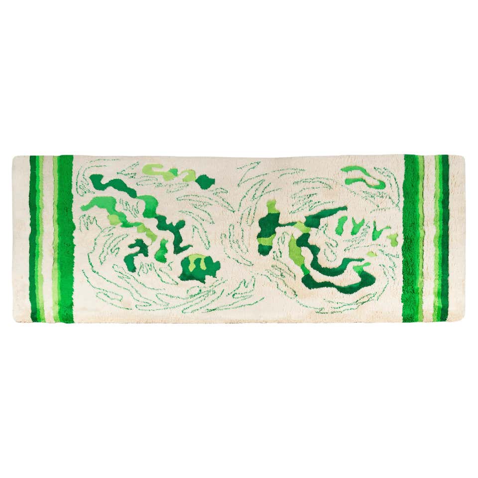 Edward Fields Abstract Cream and Green Area Rug For Sale at 1stDibs