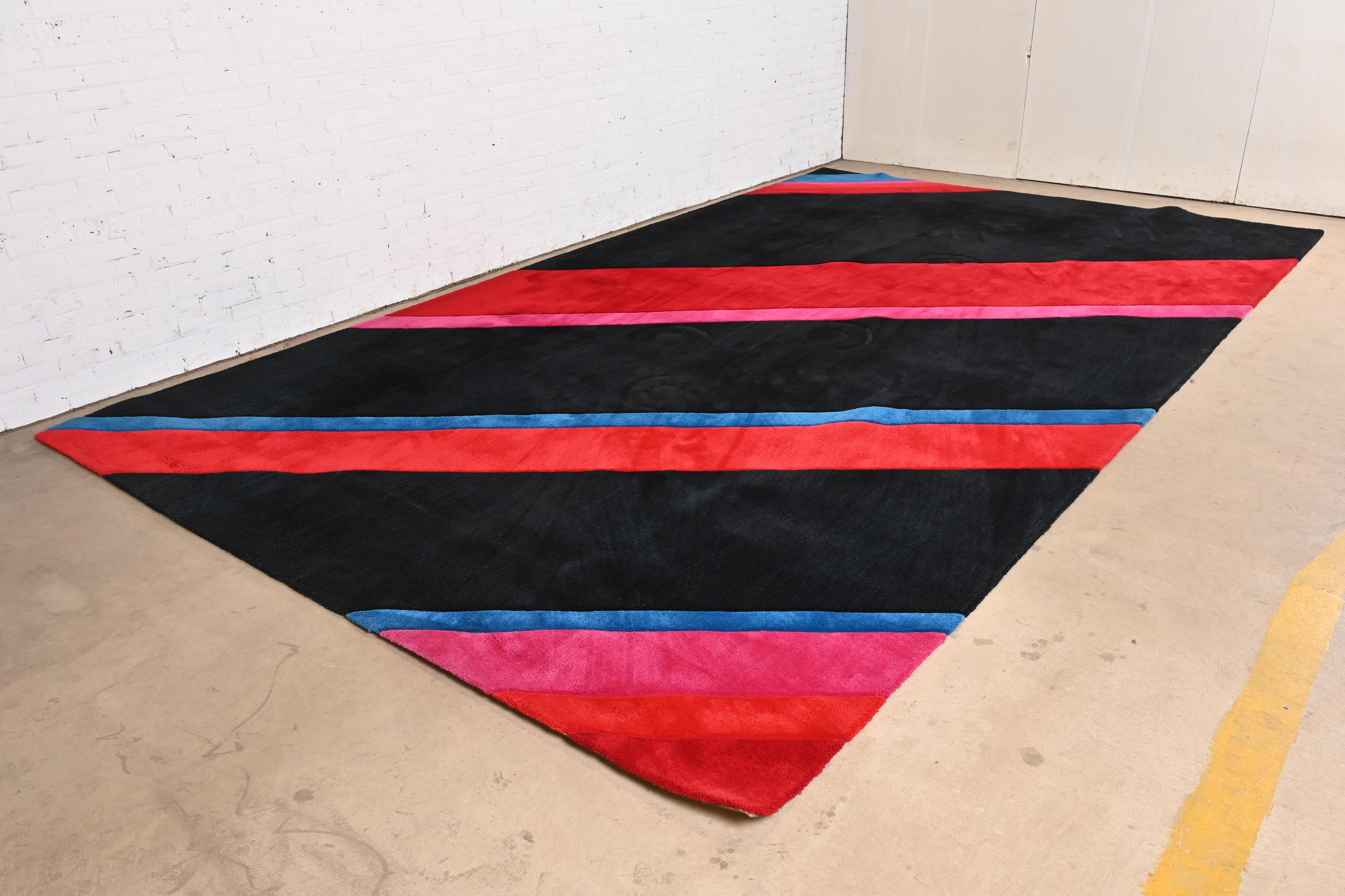 Late 20th Century Edward Fields Modern Large Room Size Abstract Striped Rug, Circa 1980s For Sale