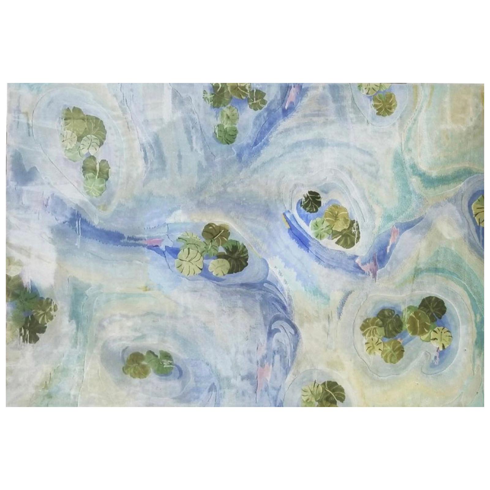Edward Fields Monet Water Lily Pad Palacial Custom Wool Rug, Midcentury, Blue