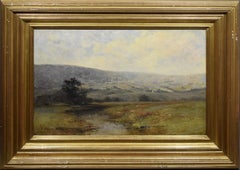 Antique American Impressionist Landscape Panoramic Valley View Signed Painting