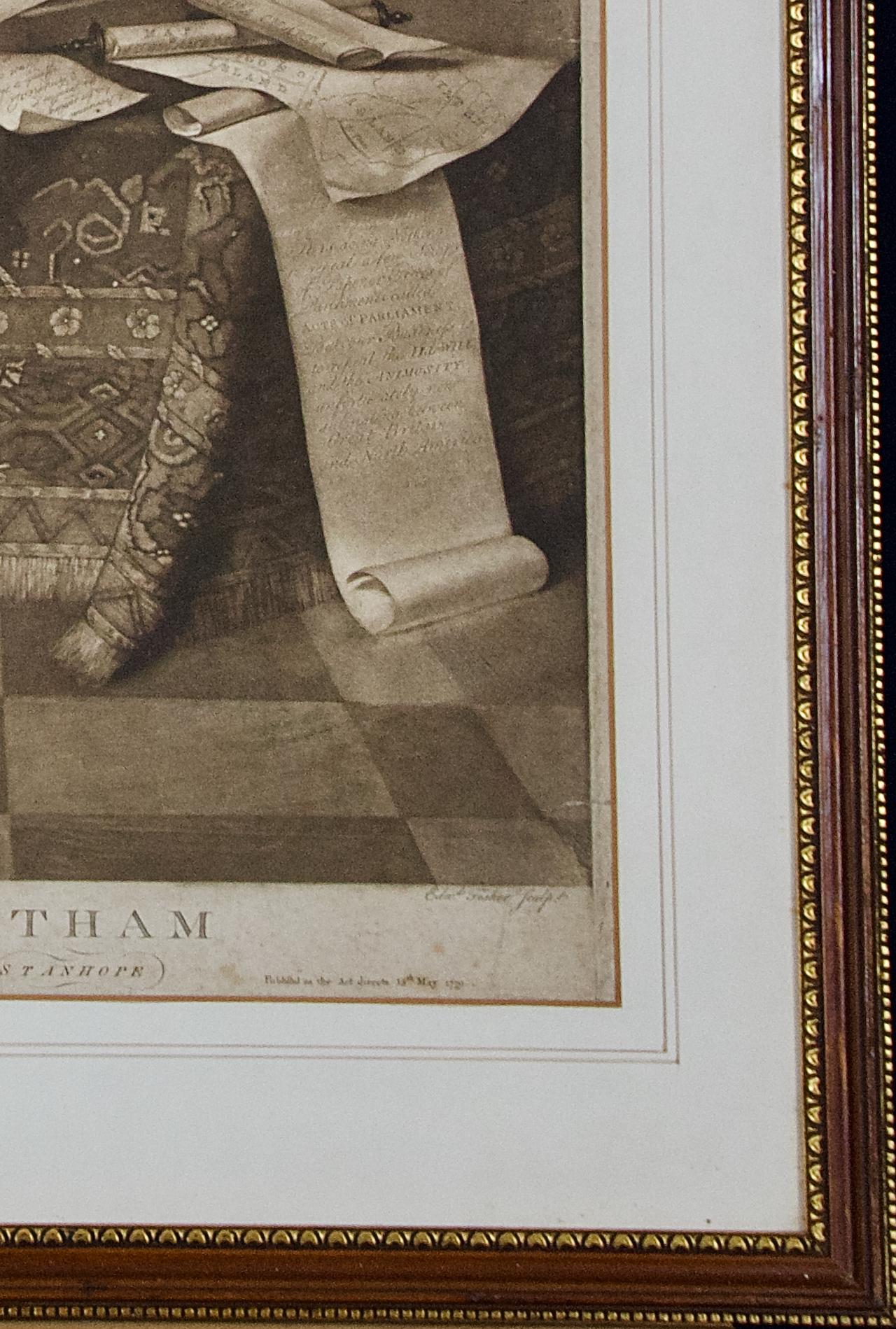 Portrait of William Pitt, Earl of Chatham: Rare Framed Mezzotint after Brompton For Sale 3