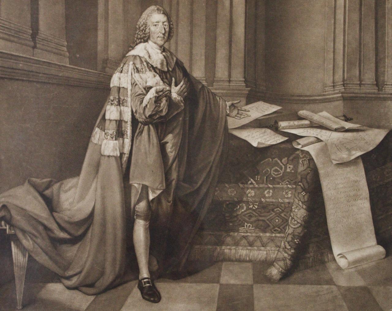 Porträt von William Pitt, Earl of Chatham: Seltenes gerahmtes Mezzotinto nach Brompton (Alte Meister), Print, von Edward Fisher