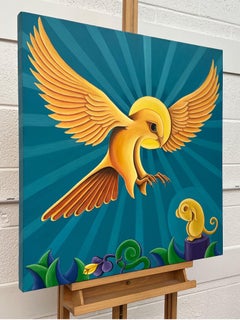 Sacrifice - Surreal Painting of Golden Yellow Bird of Prey Hunting a Mouse