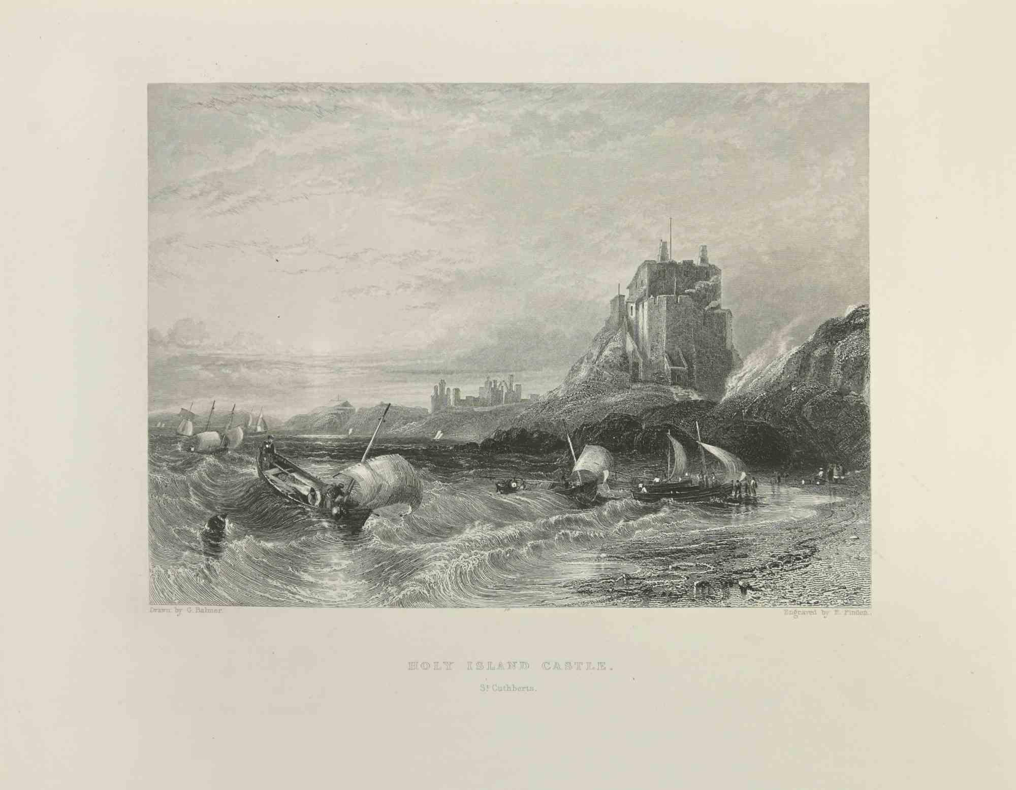 Edward Francis Finden Landscape Print - Holy Island Castle - Engraving by E. Finden - 1845