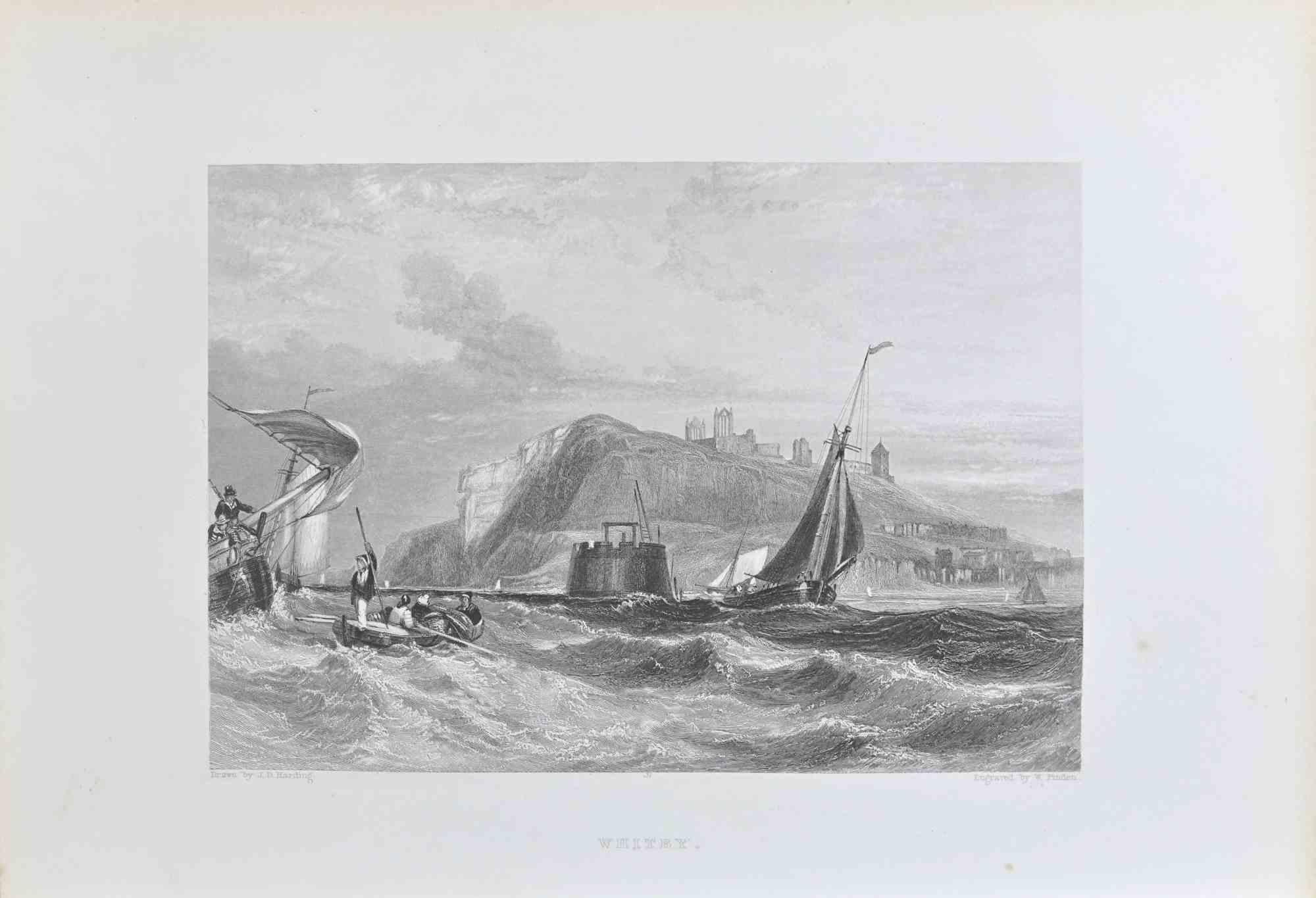 Whitby is an etching realized in 1845 by Edward Francis Finden.

Signed on the plate. 

Titled on the lower center, from the series of "Ports of Great Britain"

Good conditions with slight foxing.

The artwork is beautifully realized in a
