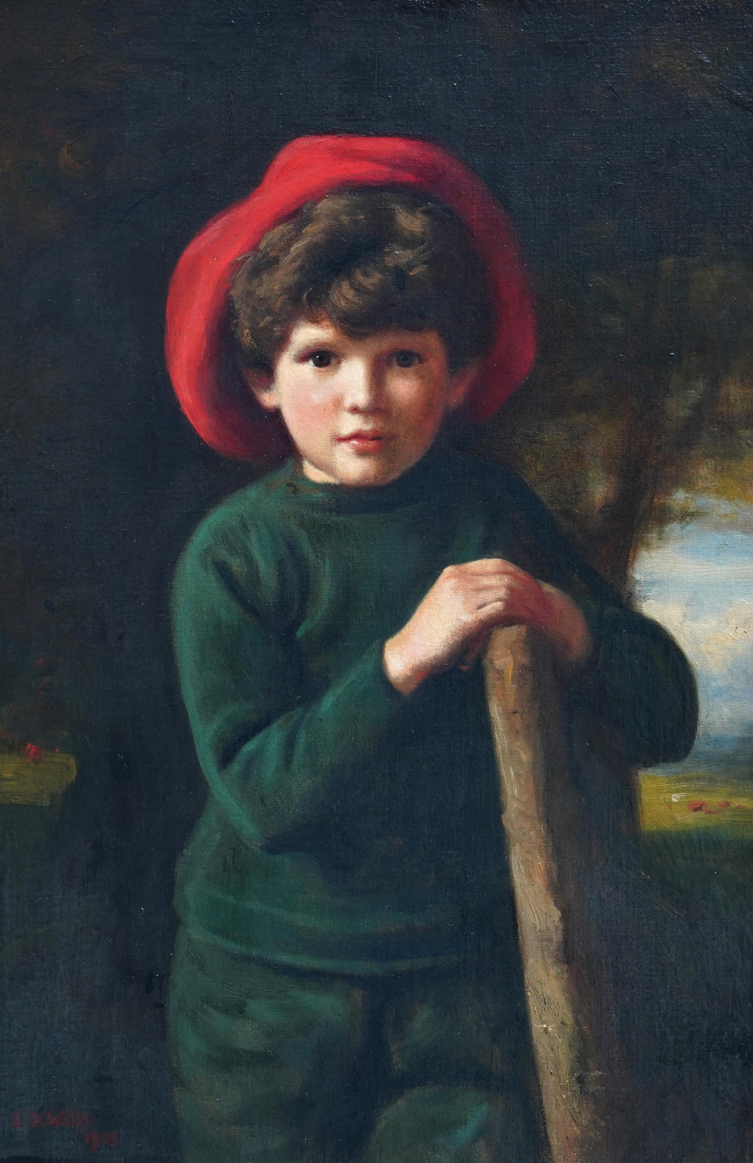 Portrait of Brian de Lolme Bullock - British Edwardian art oil painting - Painting by Edward Francis Wells