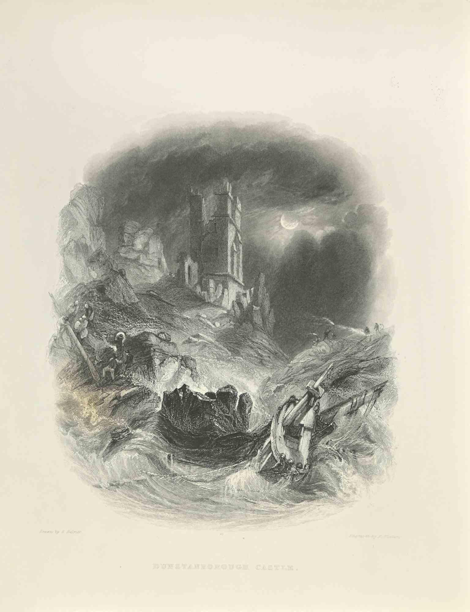 Dunstanborough Castle  is an engraving realized in 1845 by E.Finden.

Signed in plate.

The artwork is realized in a well-balanced composition.