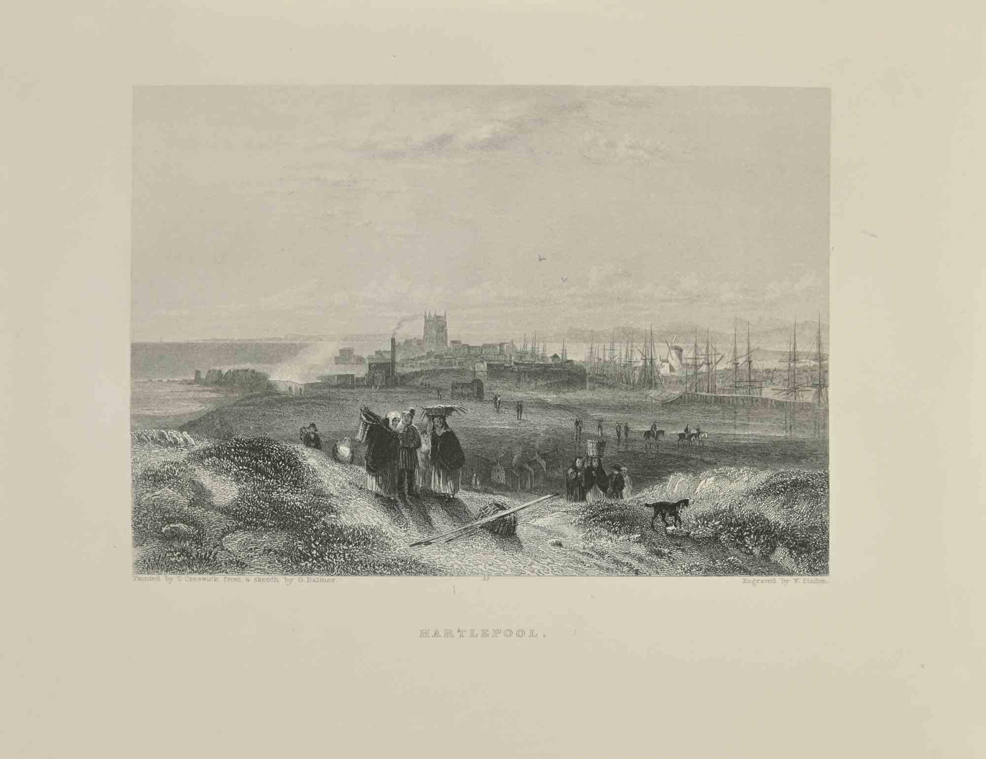 Martlepool is an etching realized in 1845 by W.Finden.

Signed in plate.

The artwork is realized in a well-balanced composition.