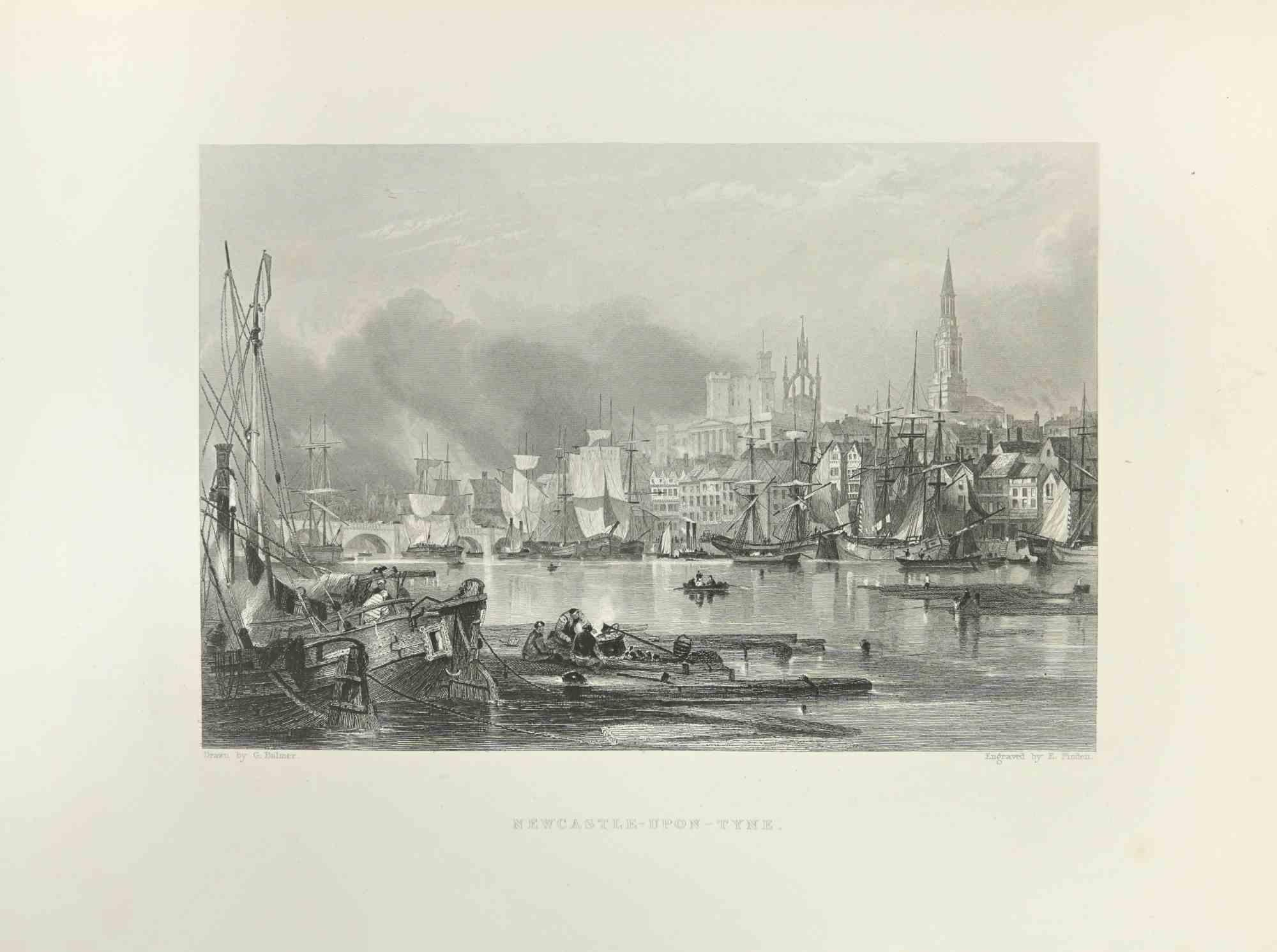 Newcastle - Upon - Tyne is an engraving realized in 1845 by E. Finden.

Signed in plate.

The artwork is realized in a well-balanced composition.