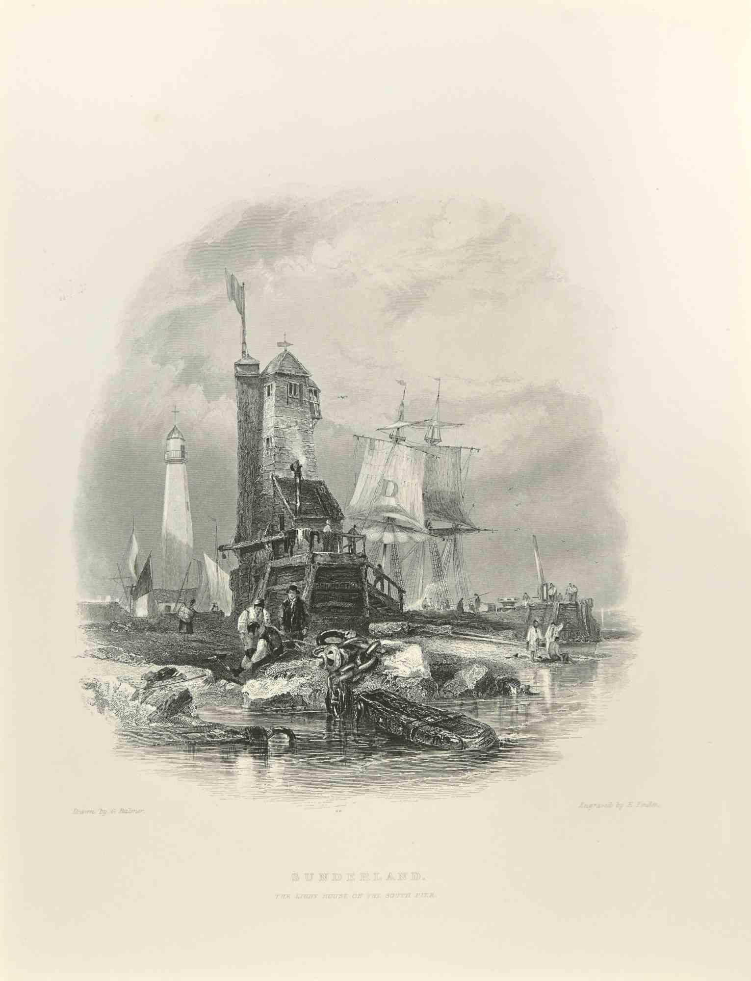 Sunderland is an etching realized in 1845 by E. Finden.

Signed on plate.

The artwork is realized in a well-balanced composition.