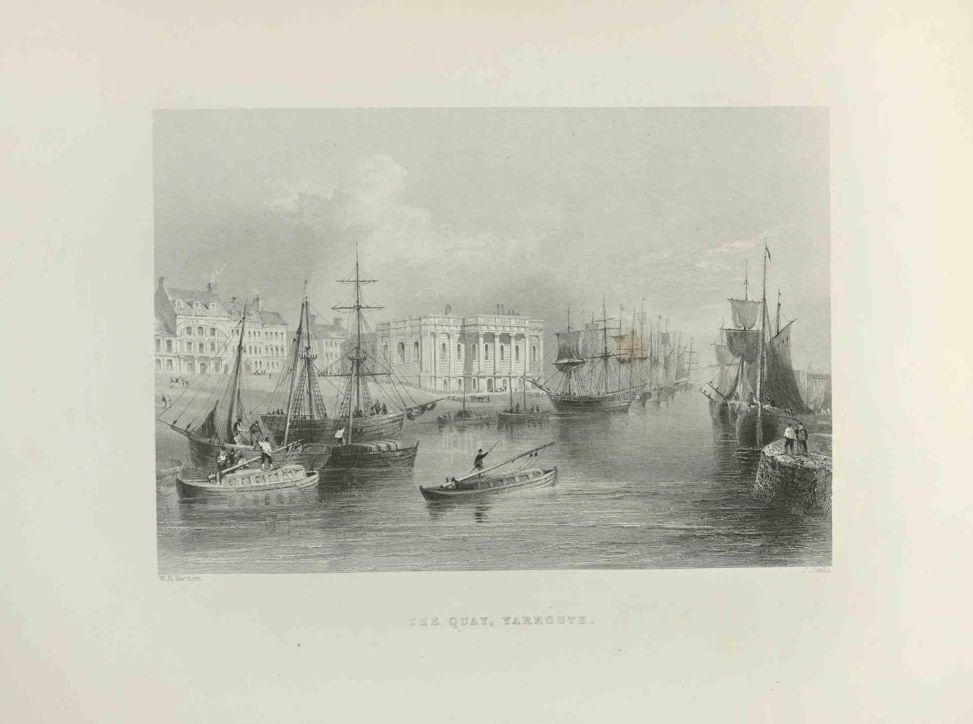 The Quay, Yarmouth - Engraving  by Edward Frencis Finden - 1845