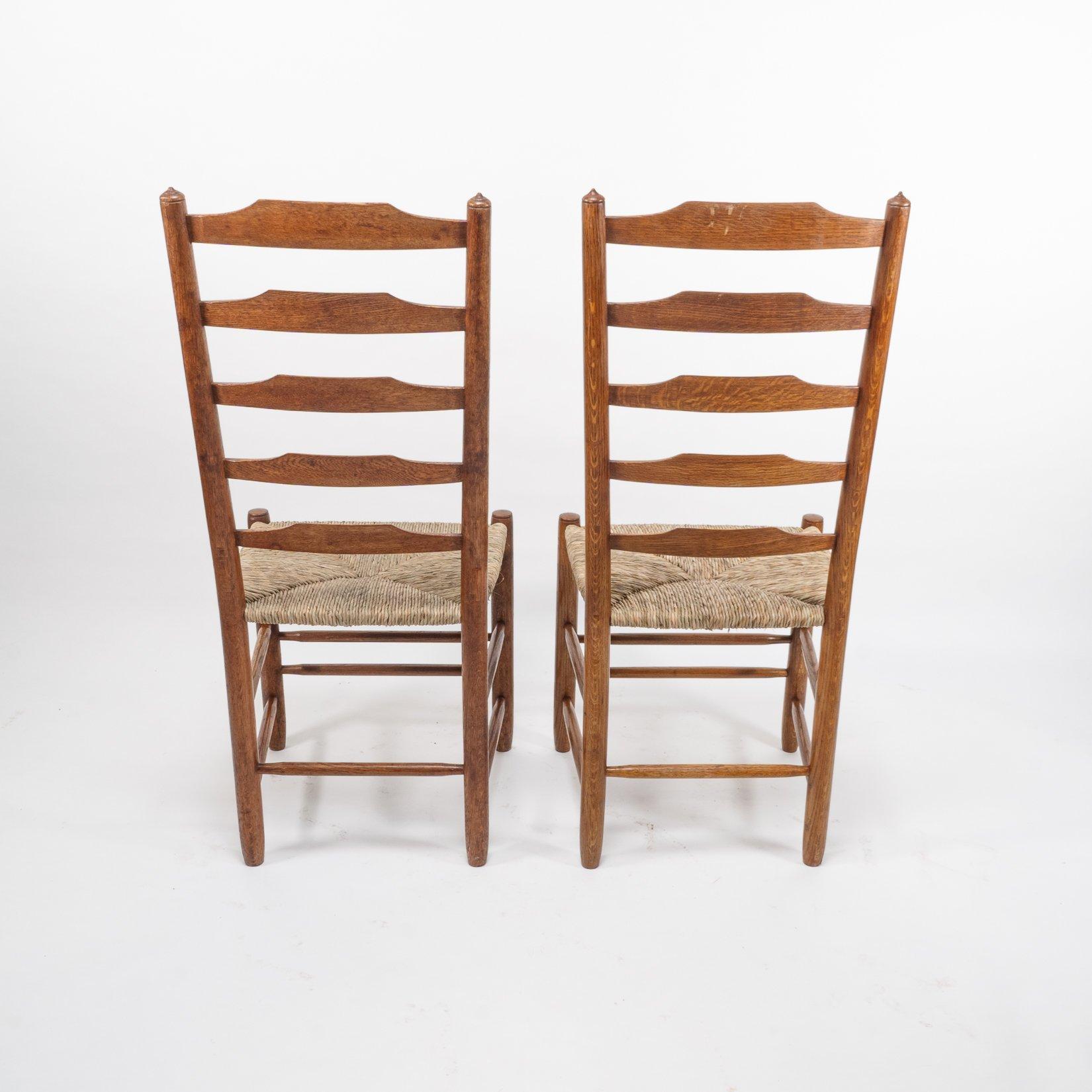 Oak Edward Gardiner. Set of Nine English Ladder Back Dining Chairs For Sale
