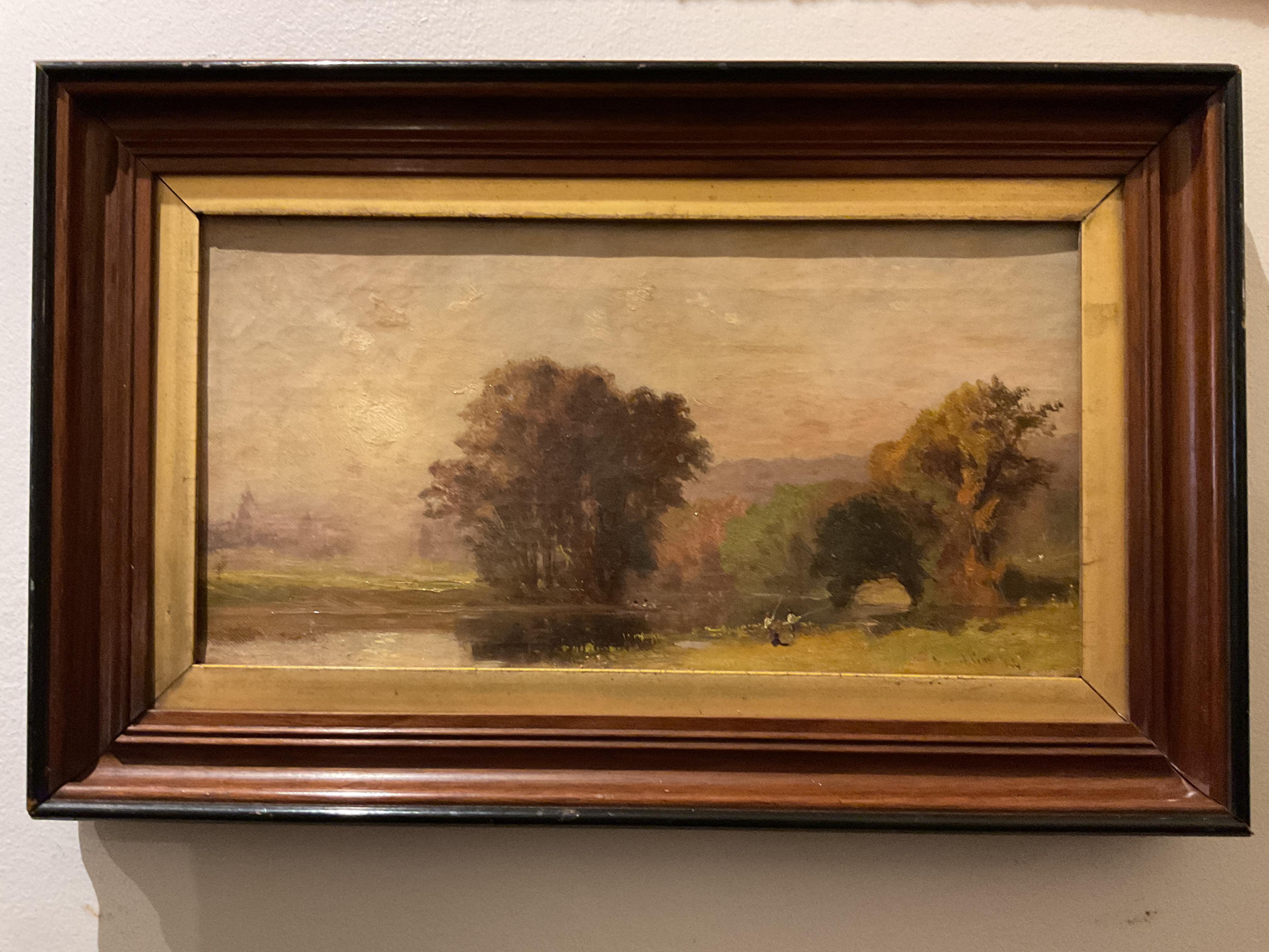 Edward Gay Landscape Painting – Antikes amerikanisches bukolisches Ölgemälde des gelisteten Künstlers Edward B. Gay (1837-1928)