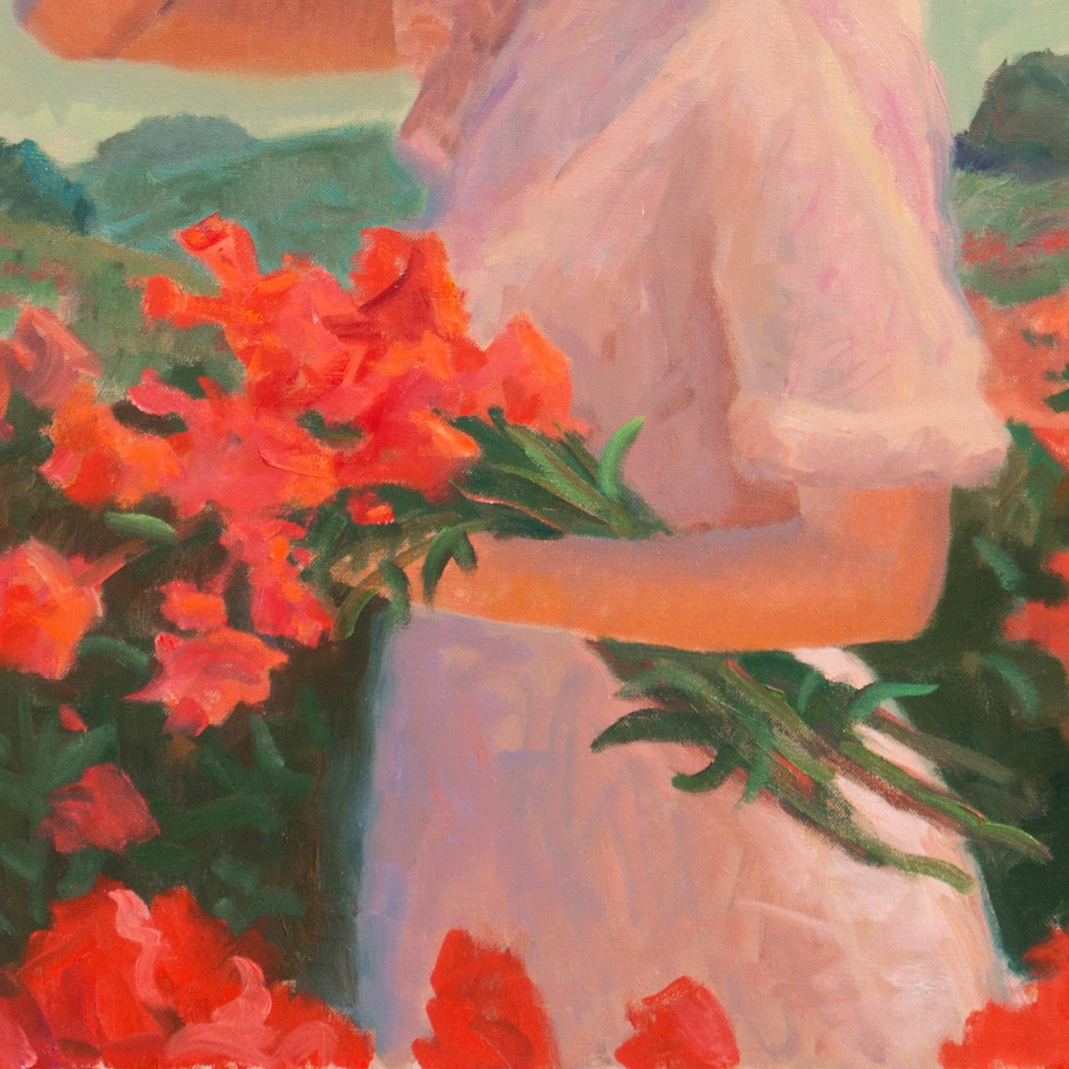 Peindre des fleurs sauvages, grande huile impressionniste américaine, Carmel, Californie - Post-impressionnisme Painting par Edward Glafke