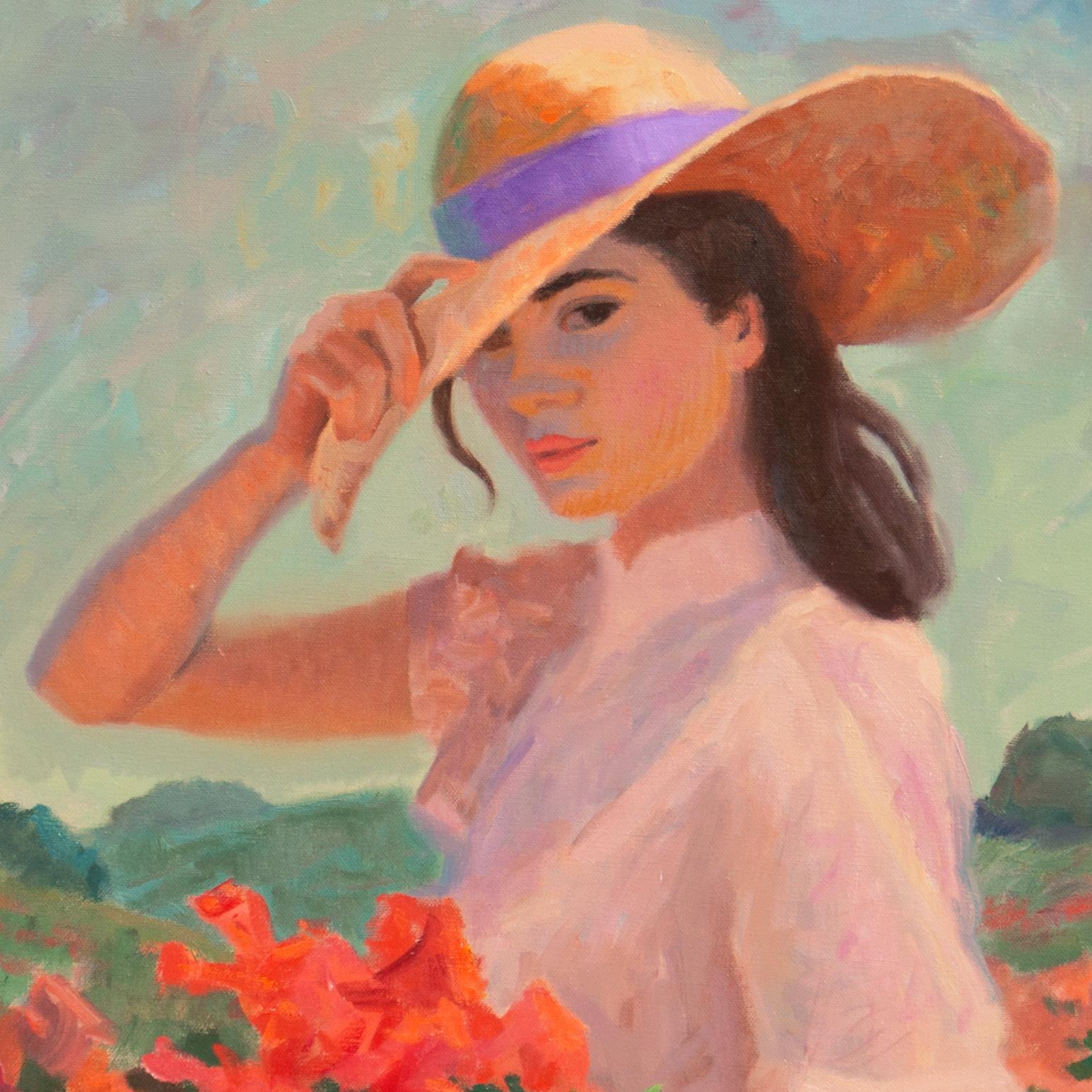 'Picking Wildflowers', Large American Impressionist Oil, Carmel, California - Post-Impressionist Painting by Edward Glafke