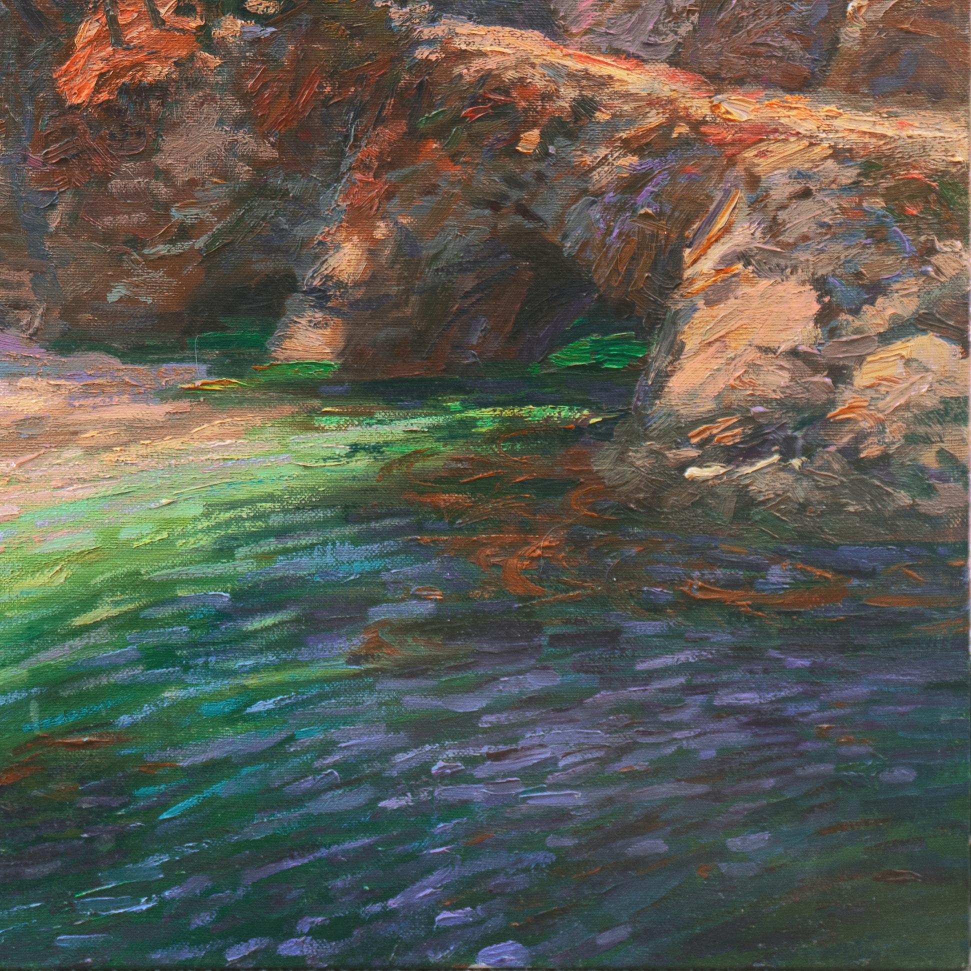 'Point Lobos, China Cove', Carmel, California Impressionist Oil, Monterey - Gray Landscape Painting by Edward Glafke