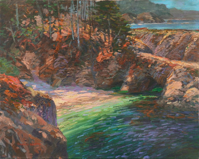 Edward Glafke Landscape Painting - 'Point Lobos, China Cove', Carmel, California Impressionist Oil, Monterey
