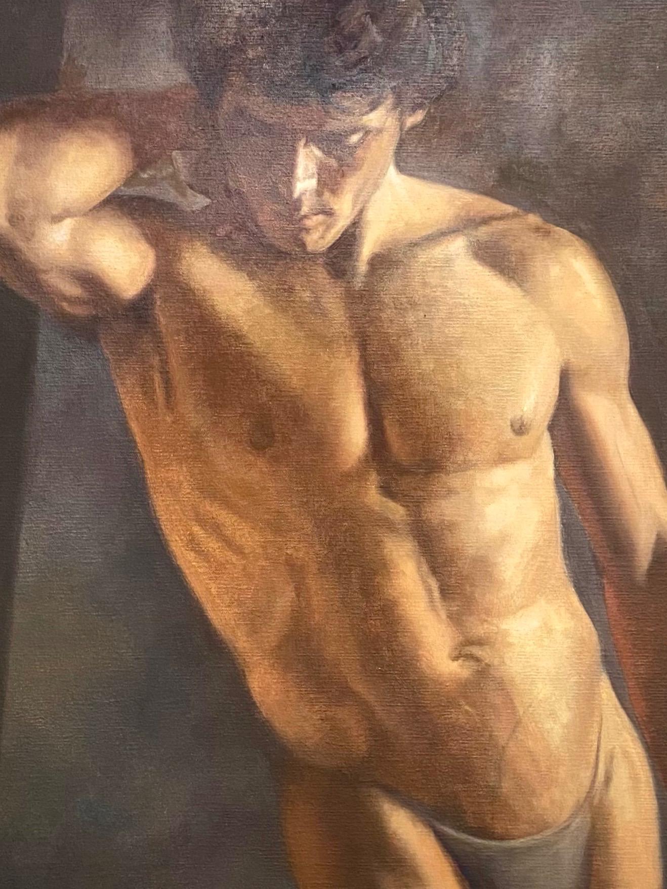 Romantic Edward Glafke, Large Male Figural Portrait Oil Painting, 1970s