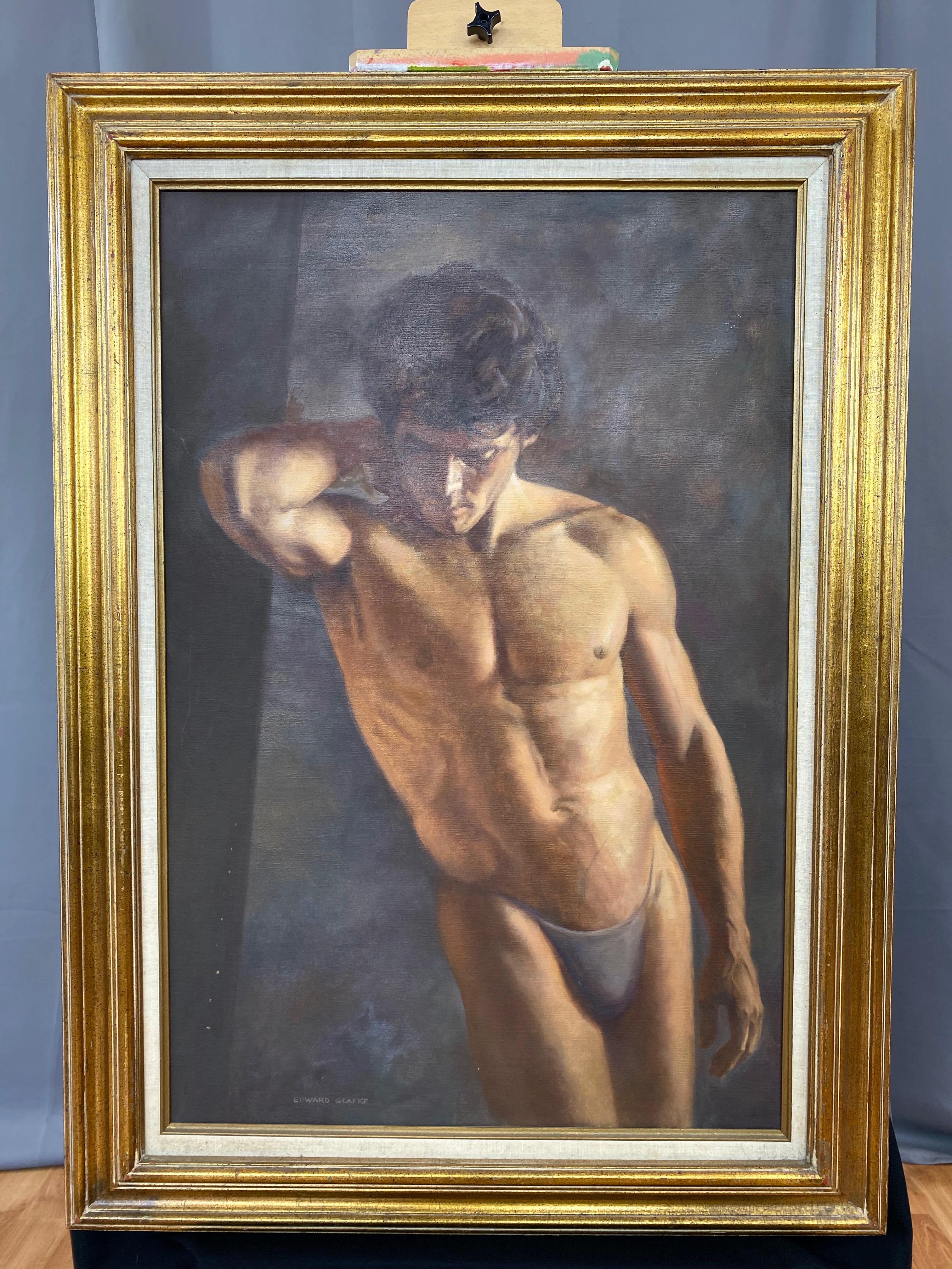 Edward Glafke, Large Male Figural Portrait Oil Painting, 1970s In Good Condition In San Francisco, CA