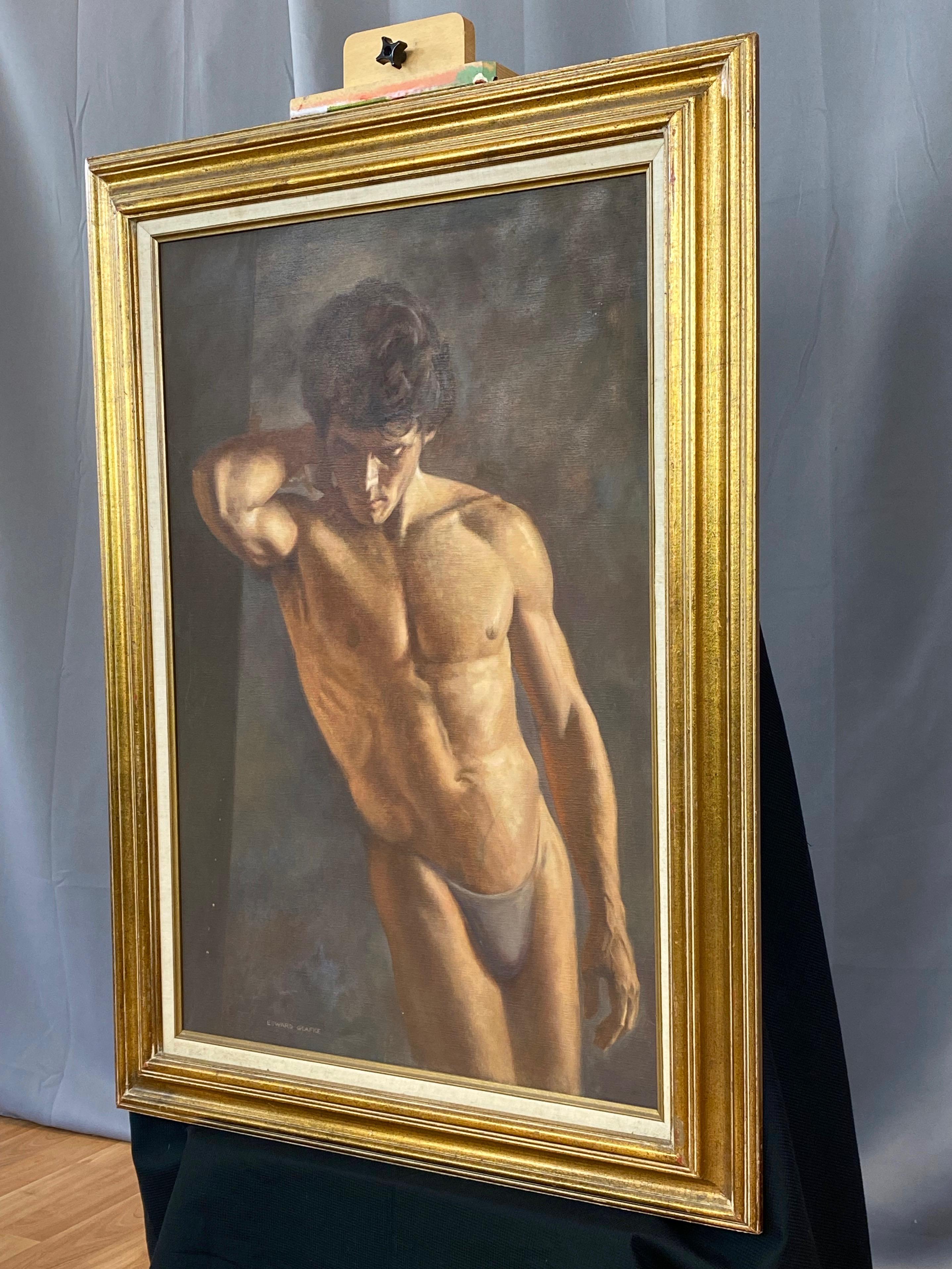 Late 20th Century Edward Glafke, Large Male Figural Portrait Oil Painting, 1970s