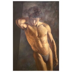 Edward Glafke, Large Male Figural Portrait Oil Painting, 1970s