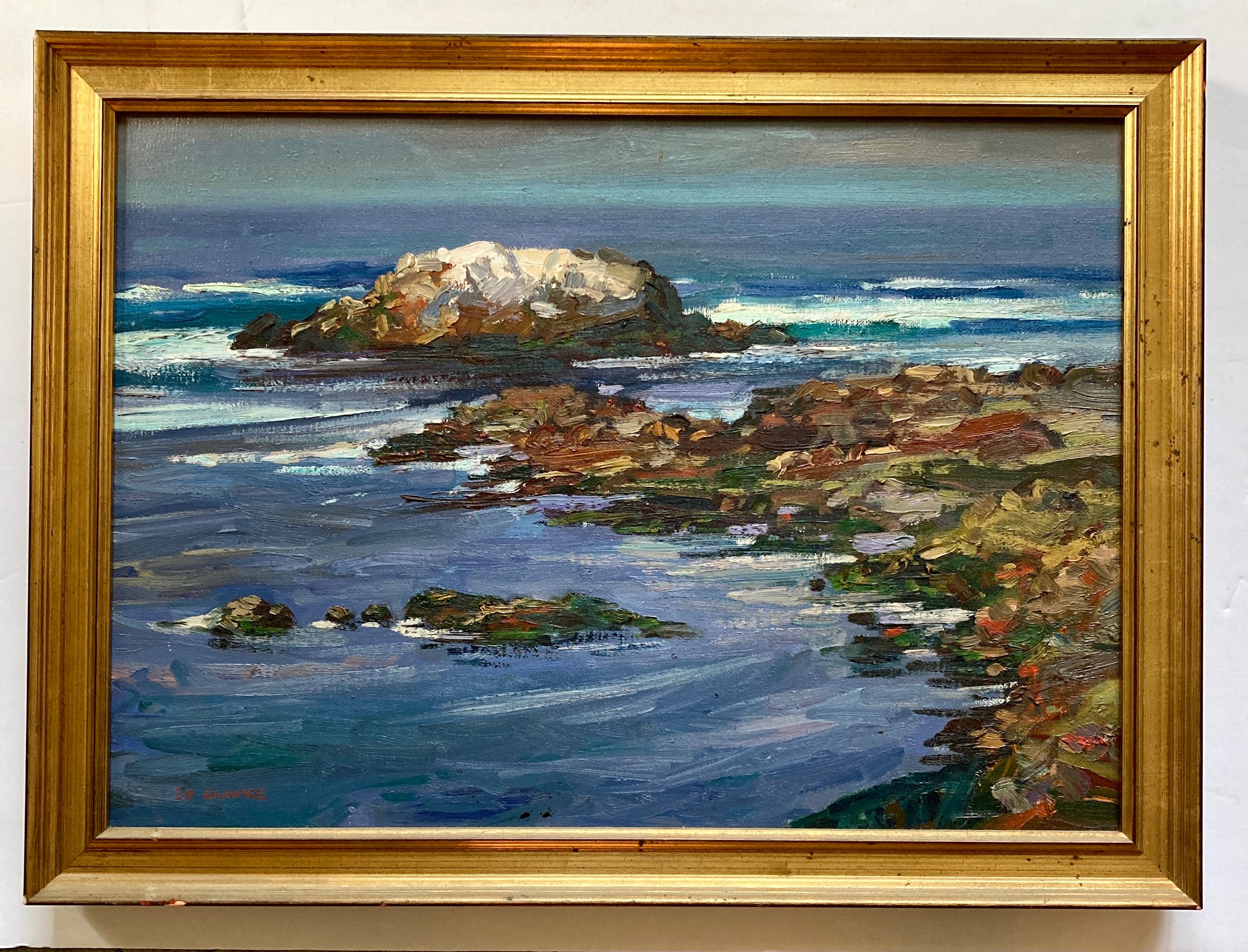 Edward Glafke 'Bird Rock' Pebble Beach Impressionist Seascape Painting