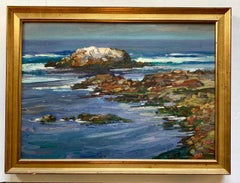 Retro Edward Glafke 'Bird Rock' Pebble Beach Impressionist Seascape Painting