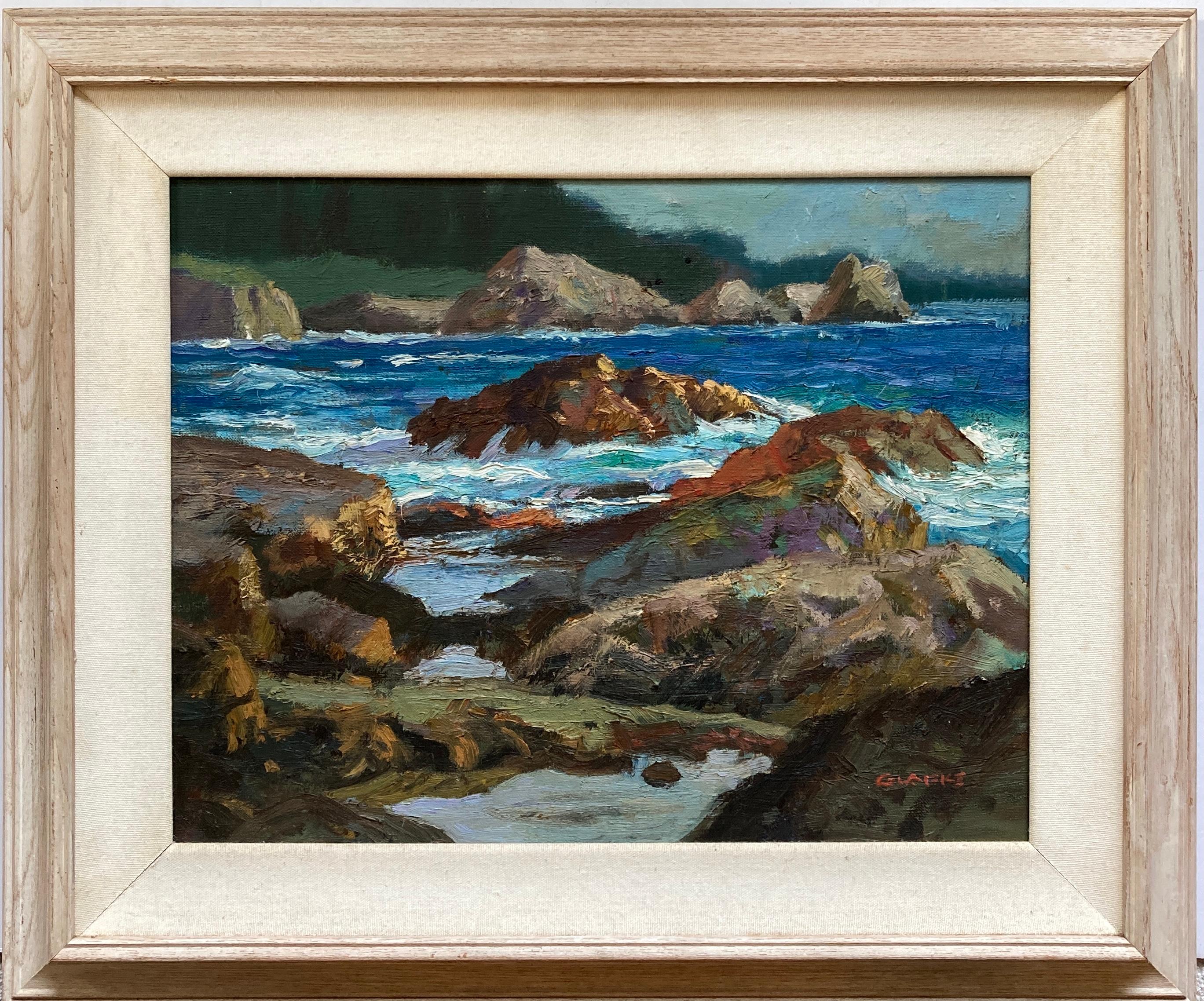 Edward Glafke 'Pebble Beach Coast' Impressionist Seascape Painting For Sale 1