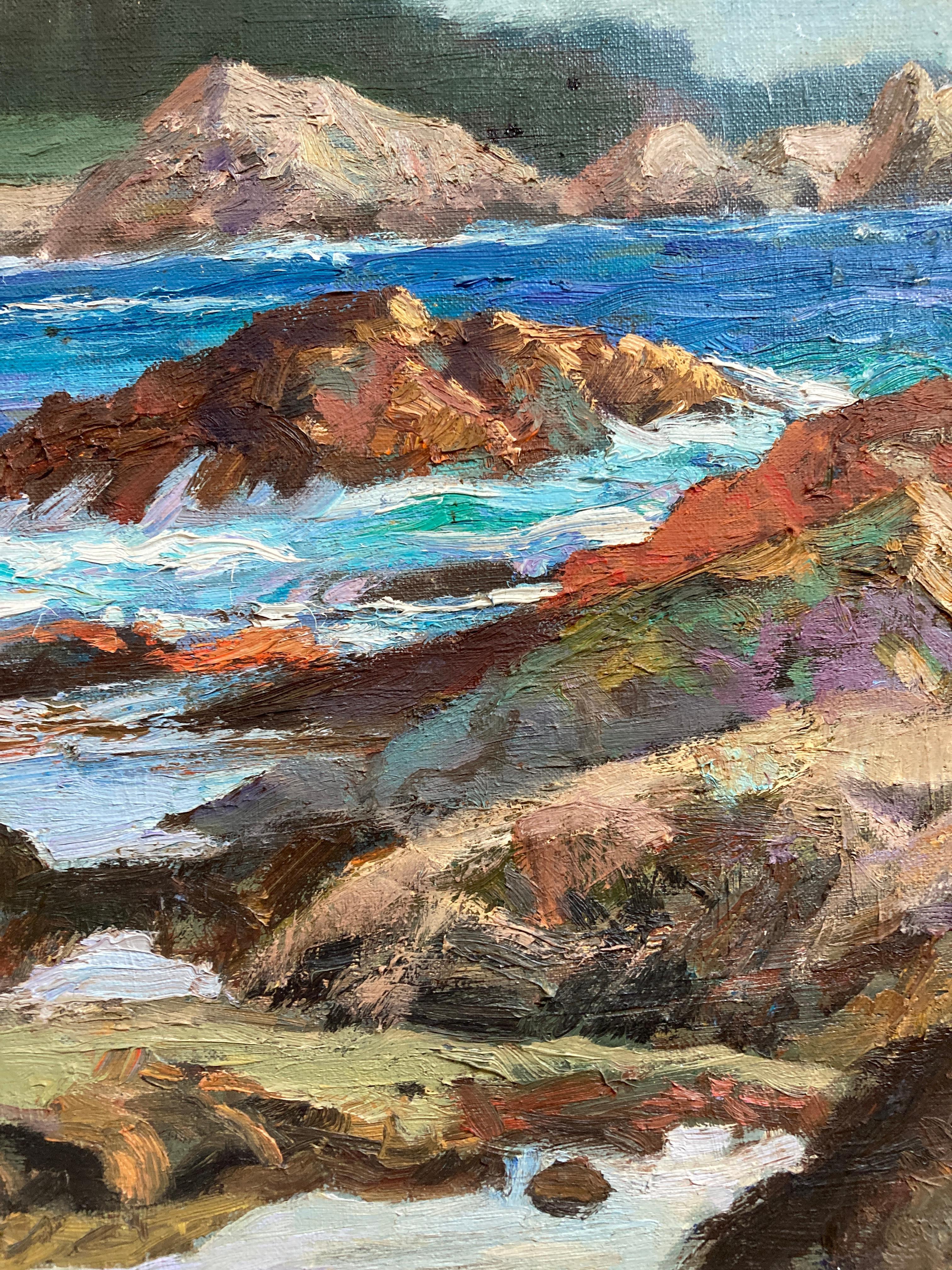 Edward Glafke 'Pebble Beach Coast' Impressionist Seascape Painting For Sale 3