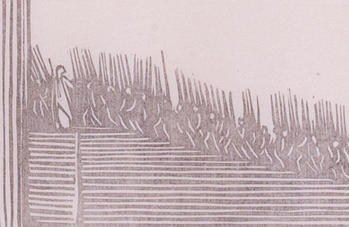 Signed art deco woodcut, by Edward Gordon Craig 'Army of Fortinbras' For Sale 4