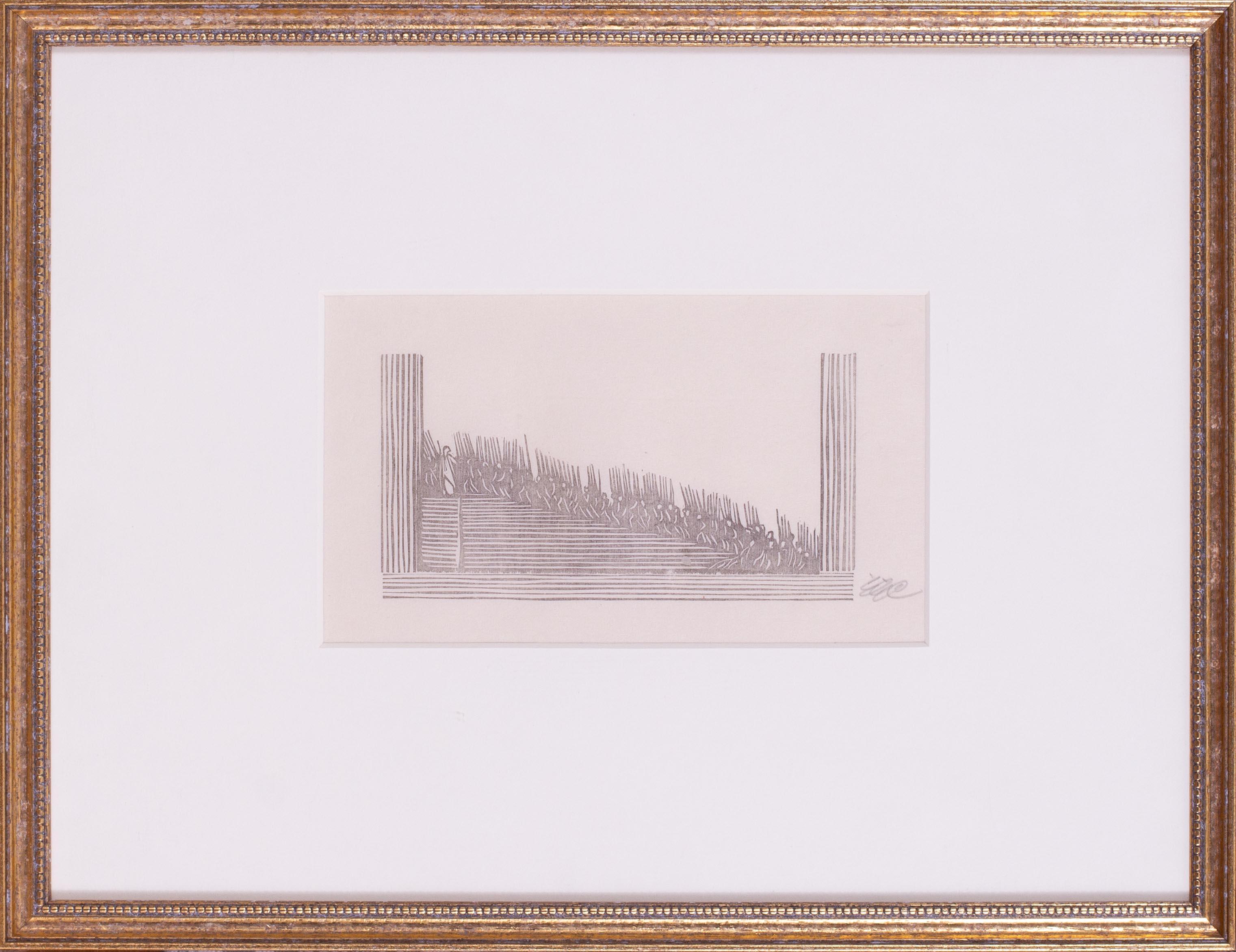 Signed art deco woodcut, by Edward Gordon Craig 'Army of Fortinbras'