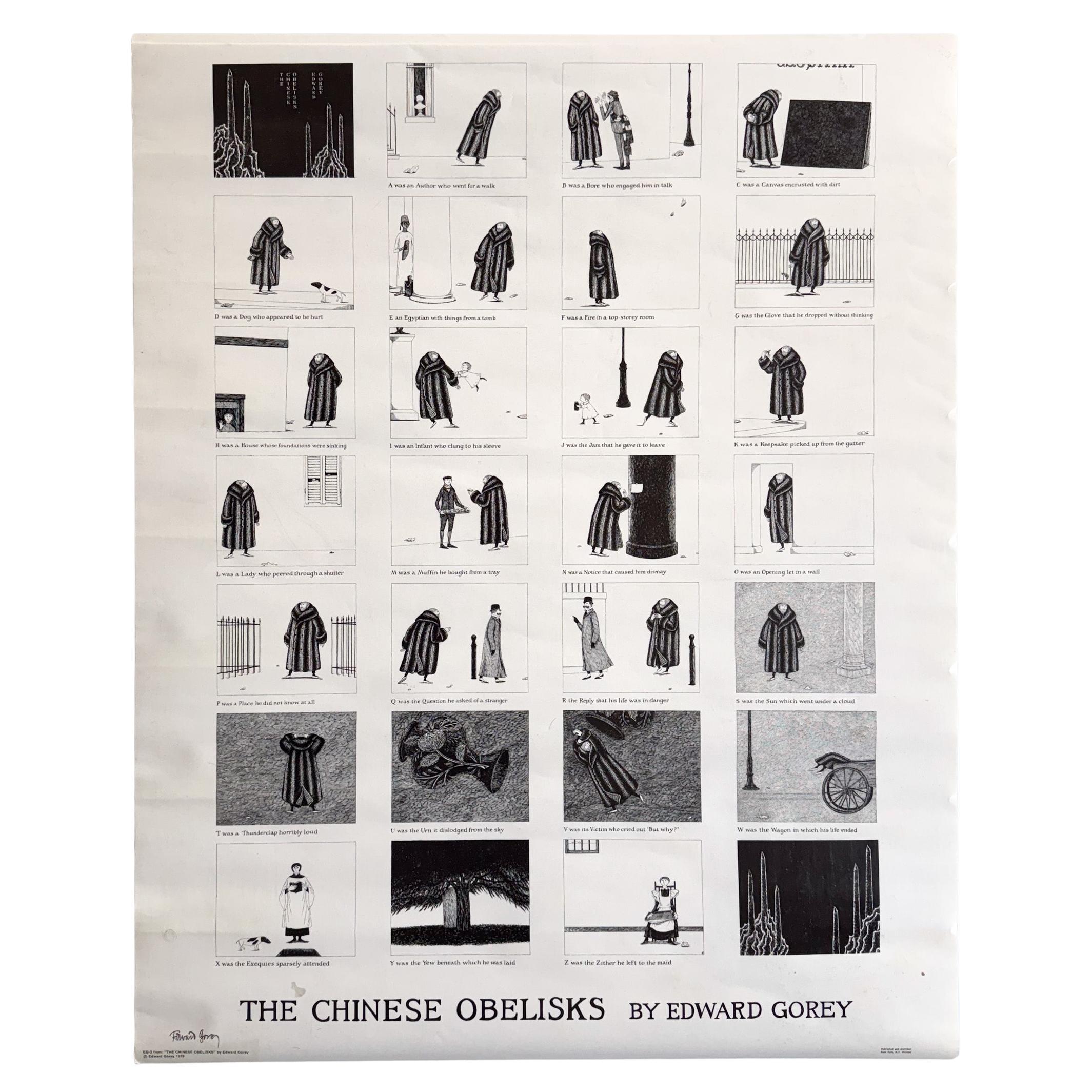 Poster di Edward Gorey "Gli obelischi cinesi", firmato in vendita