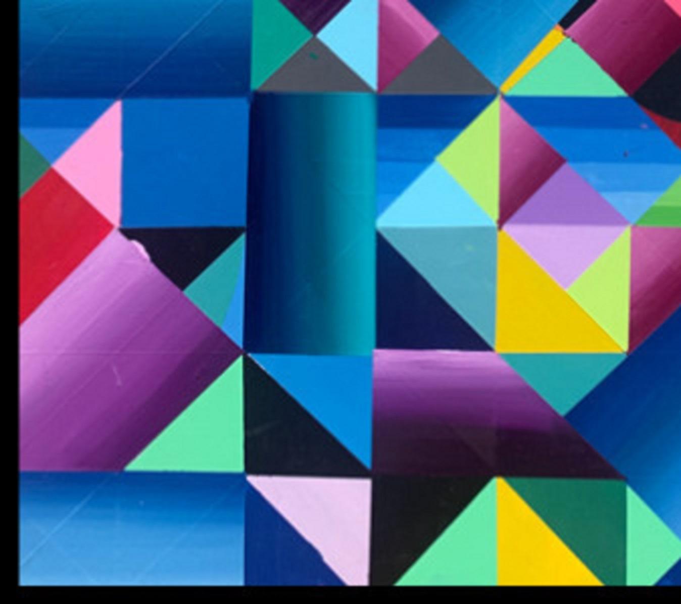 “Diamond Daze #1”
Acrylic and latex on canvas
36 x 24 in.

Bright color geometric abstract painting by Edward Granger. The painting plays with color gradients and different variations of quadrilaterals and triangles. 

See our shipping policies. For