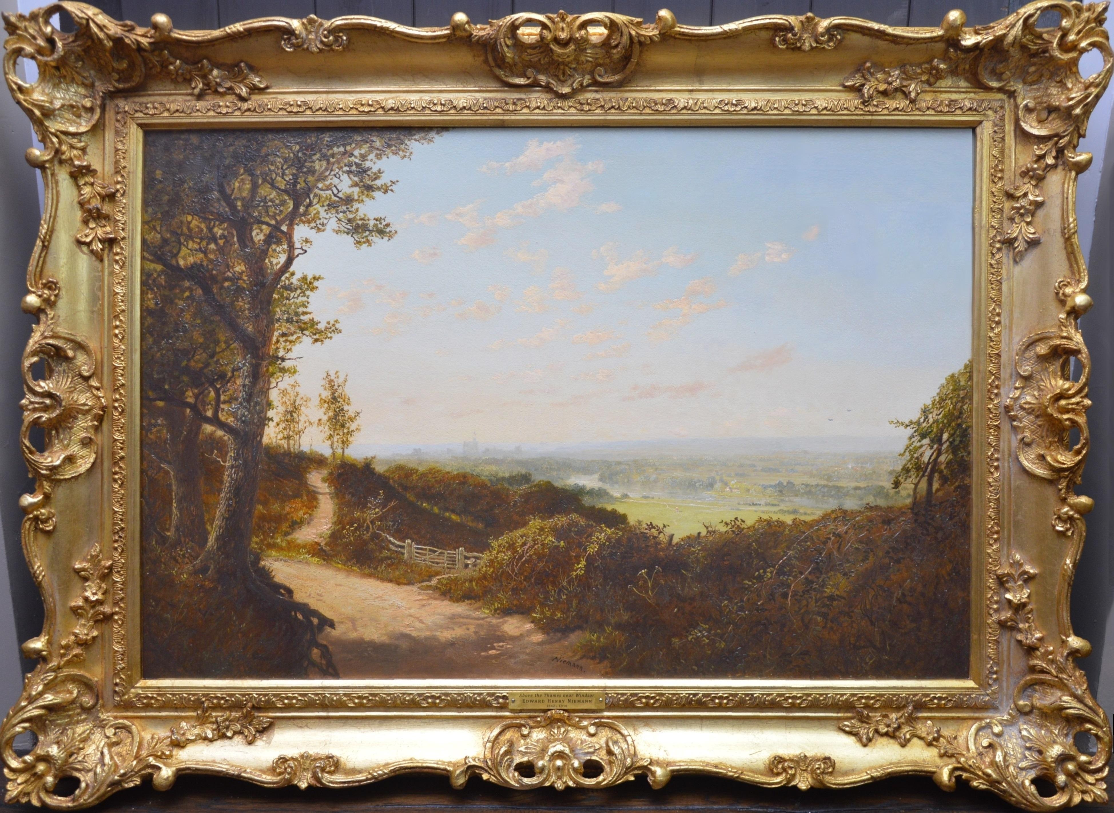 Edward H. Niemann Landscape Painting - River Thames near Windsor - 19th Century Landscape Oil Painting of Royal Castle