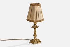 Edward Hagman, Table Lamp, Brass, Fabric, Sweden, 1930s
