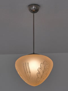 Lampe suspendue attribuée à Edward Hald, verre décoré, Orrefors, Suède, années 1930
