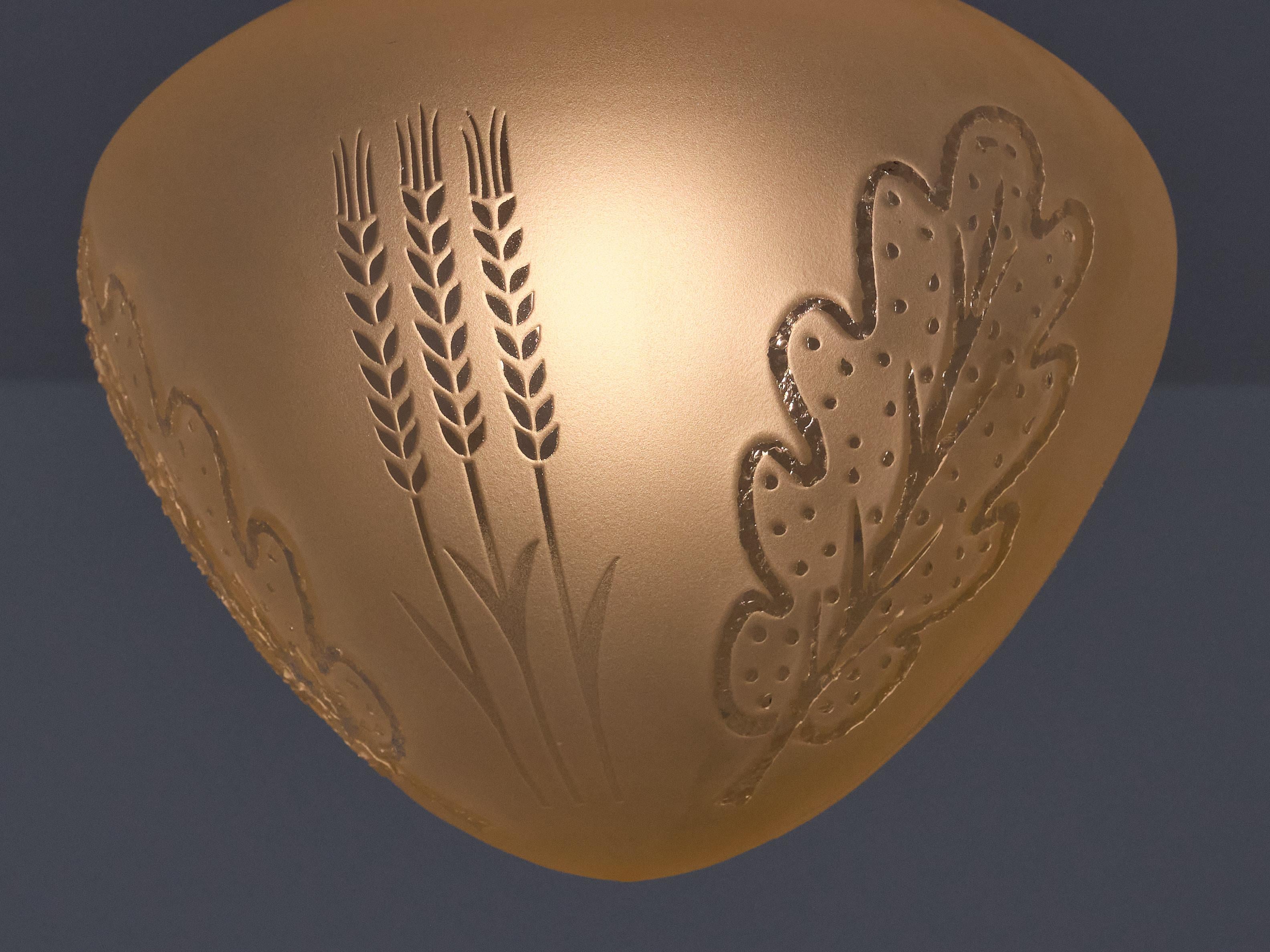 Mid-20th Century Edward Hald Attributed Pendant Lamp, Decorated Glass, Orrefors, Sweden, 1930s For Sale