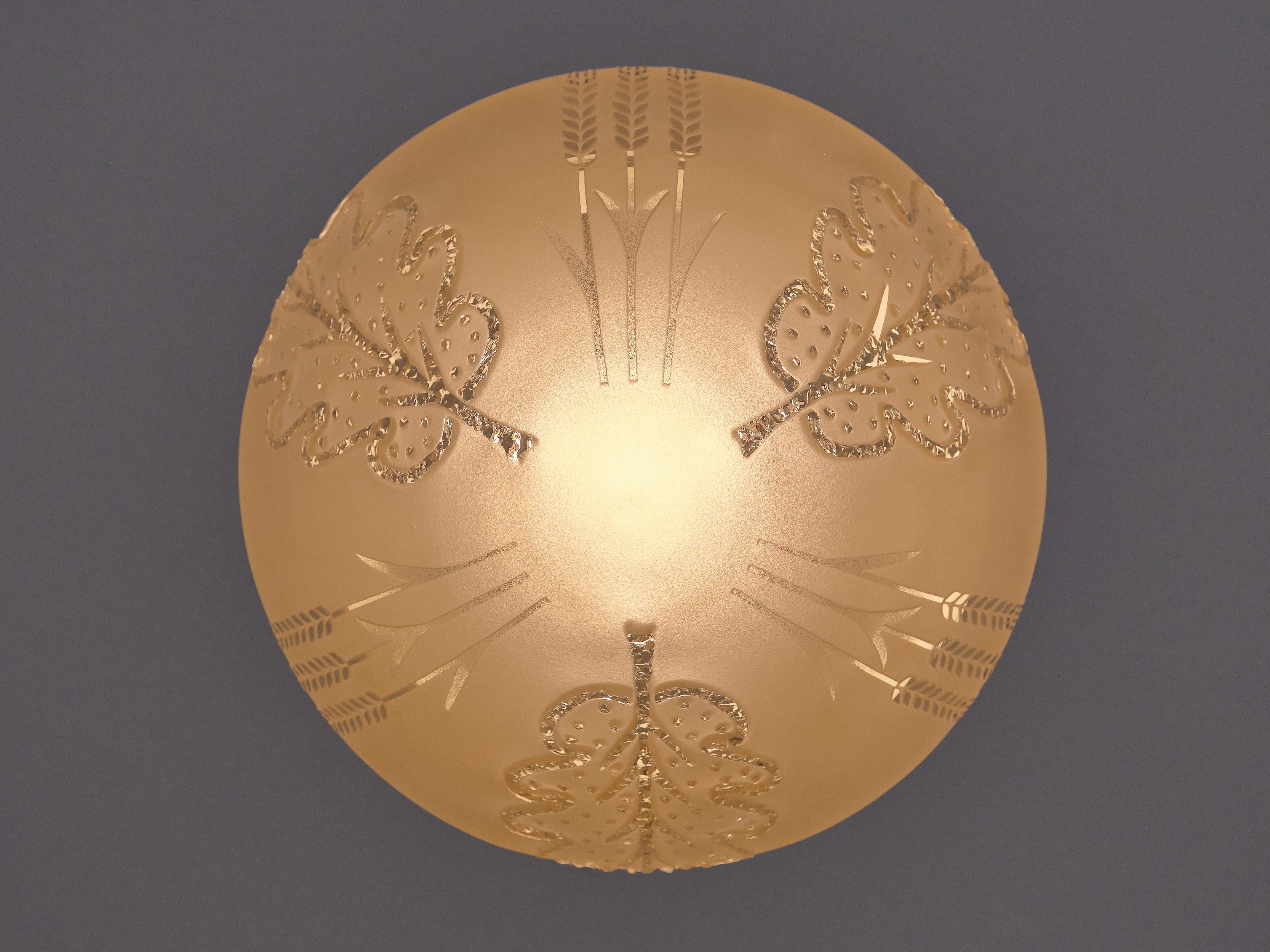 Edward Hald Attributed Pendant Lamp, Decorated Glass, Orrefors, Sweden, 1930s For Sale 2